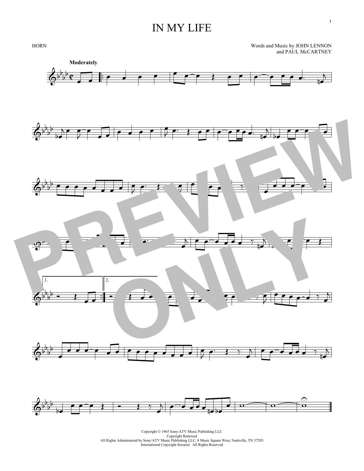 Download The Beatles In My Life Sheet Music