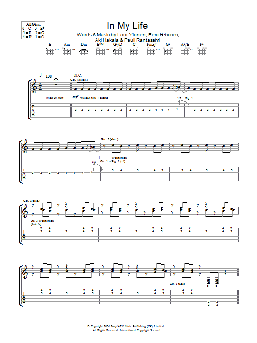 Download The Rasmus In My Life Sheet Music