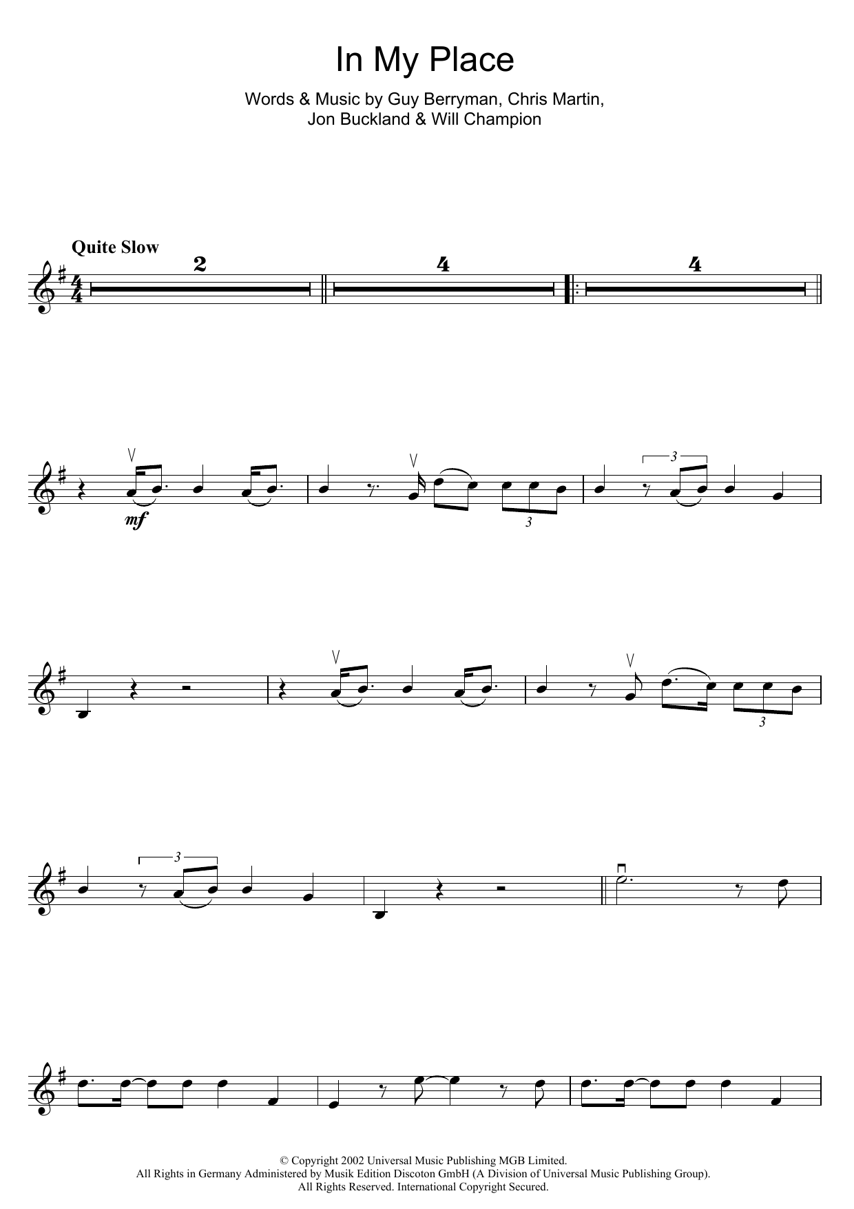 Download Coldplay In My Place Sheet Music