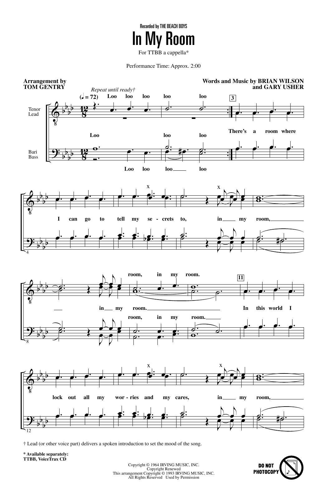 Download The Beach Boys In My Room (arr. Tom Gentry) Sheet Music