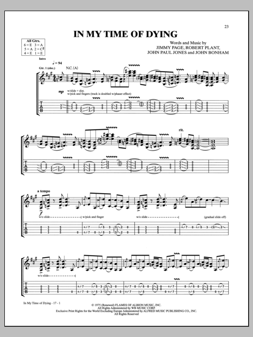 Download Led Zeppelin In My Time Of Dying Sheet Music