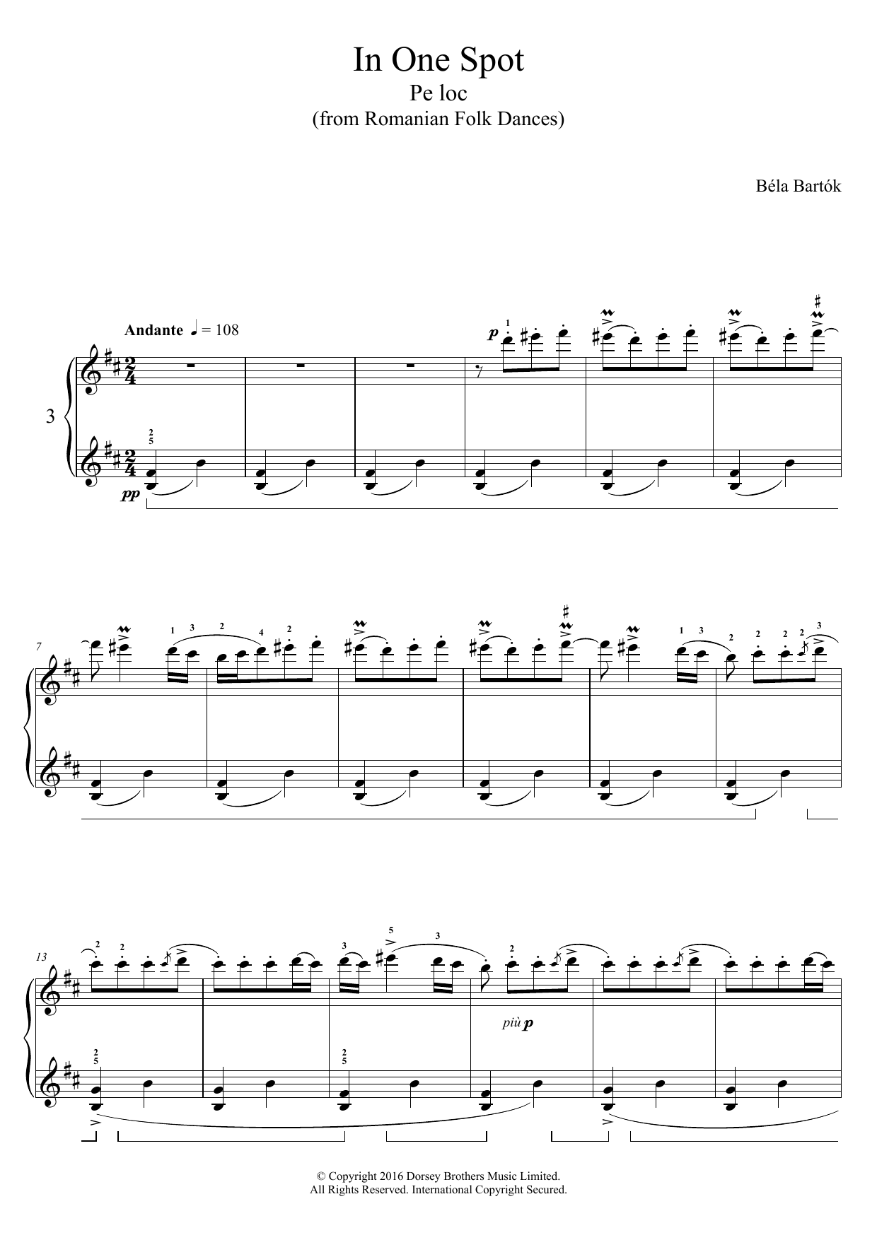 Download Bela Bartok In One Spot (from Romanian Folk Dances) Sheet Music