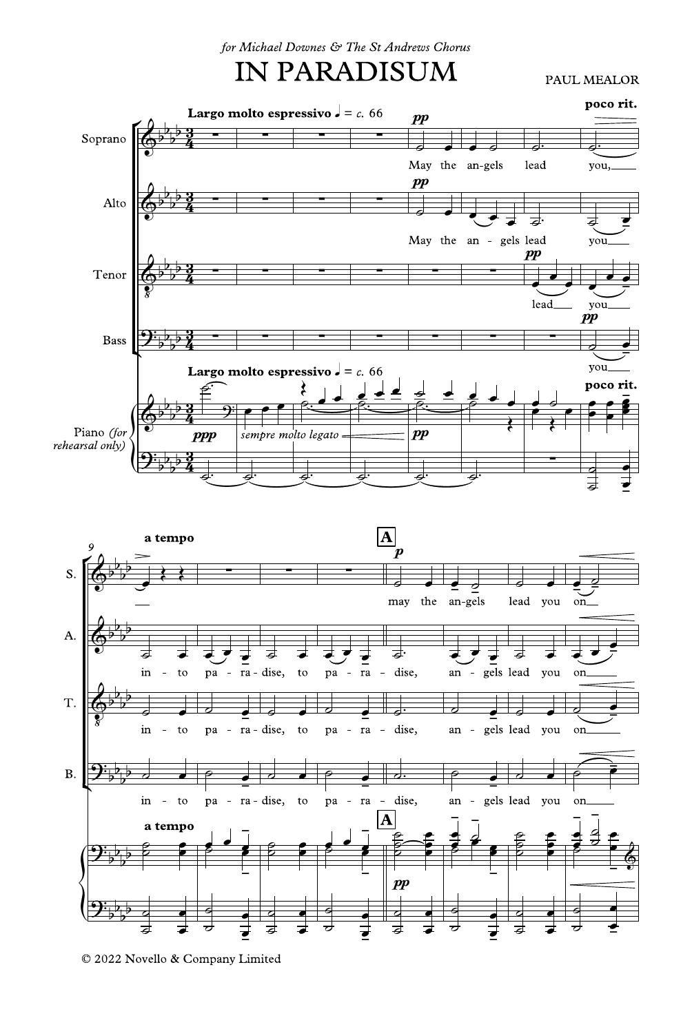 Paul Mealor In Paradisum sheet music notes printable PDF score