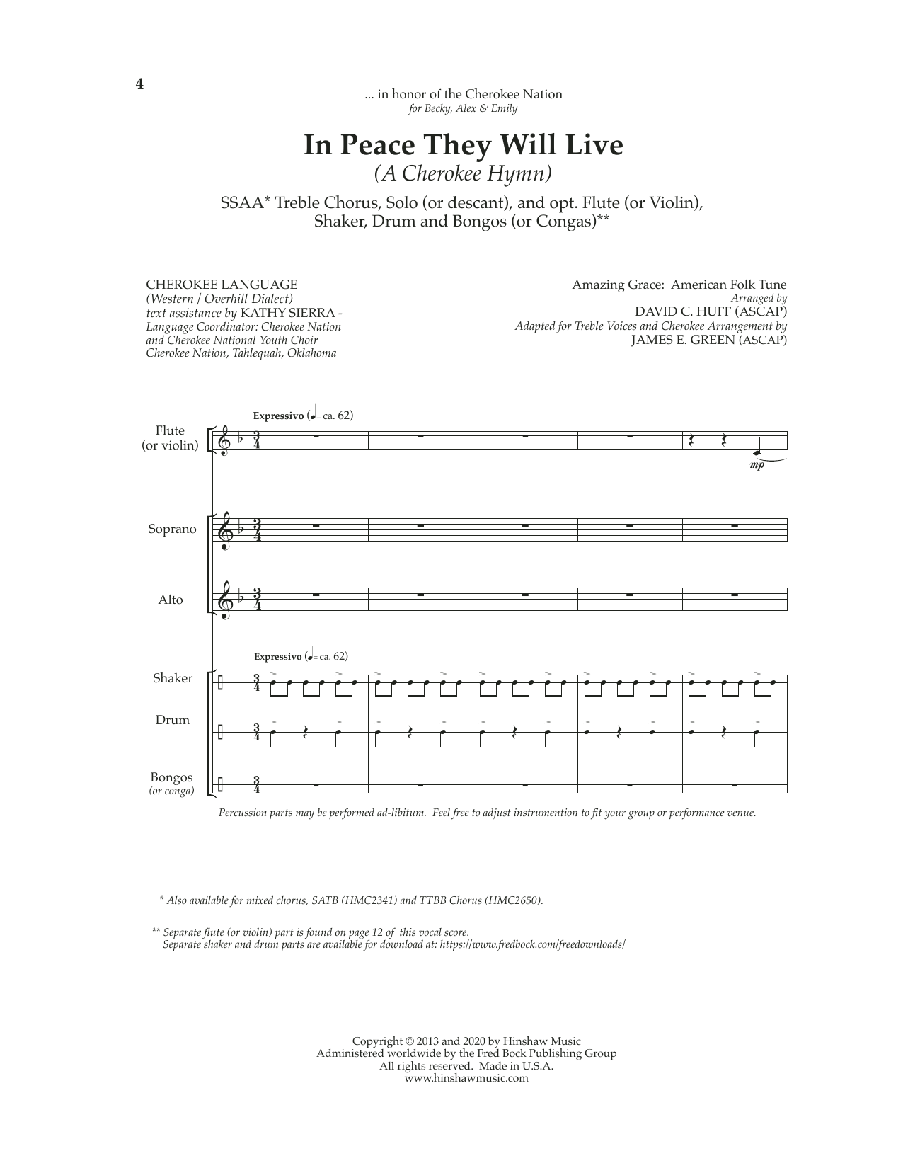Download James E. Green In Peace They Will Live (A Cherokee Hym Sheet Music