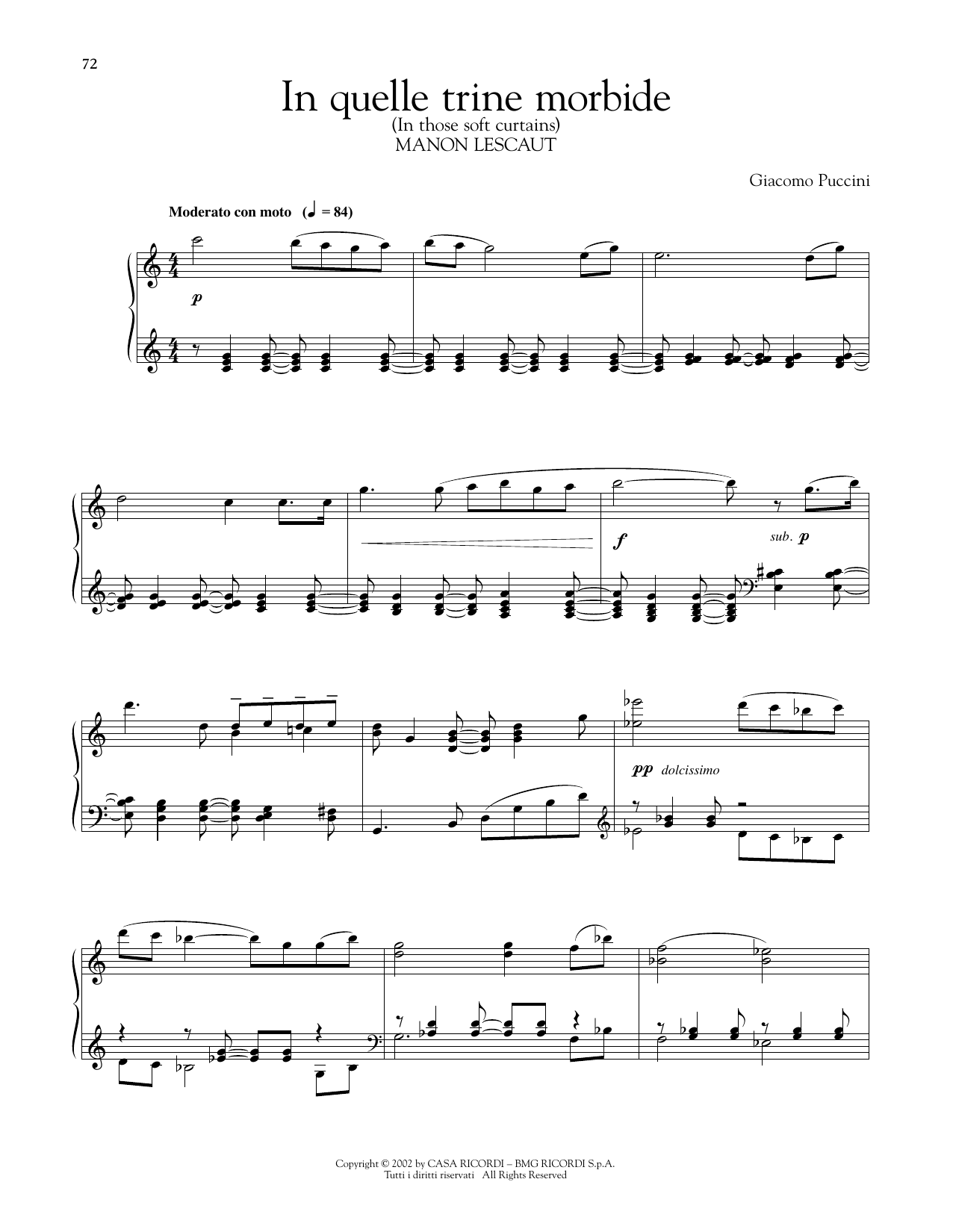 Giacomo Puccini In Quelle Trine Morbide sheet music notes printable PDF score