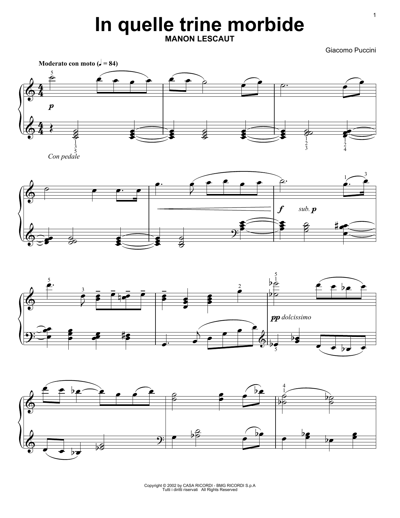 Download Giacomo Puccini In Quelle Trine Morbide Sheet Music