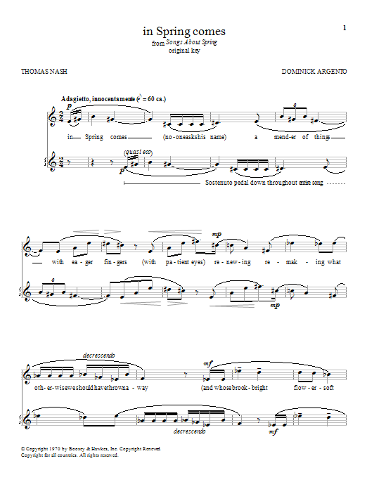 Download Dominick Argento in Spring comes Sheet Music