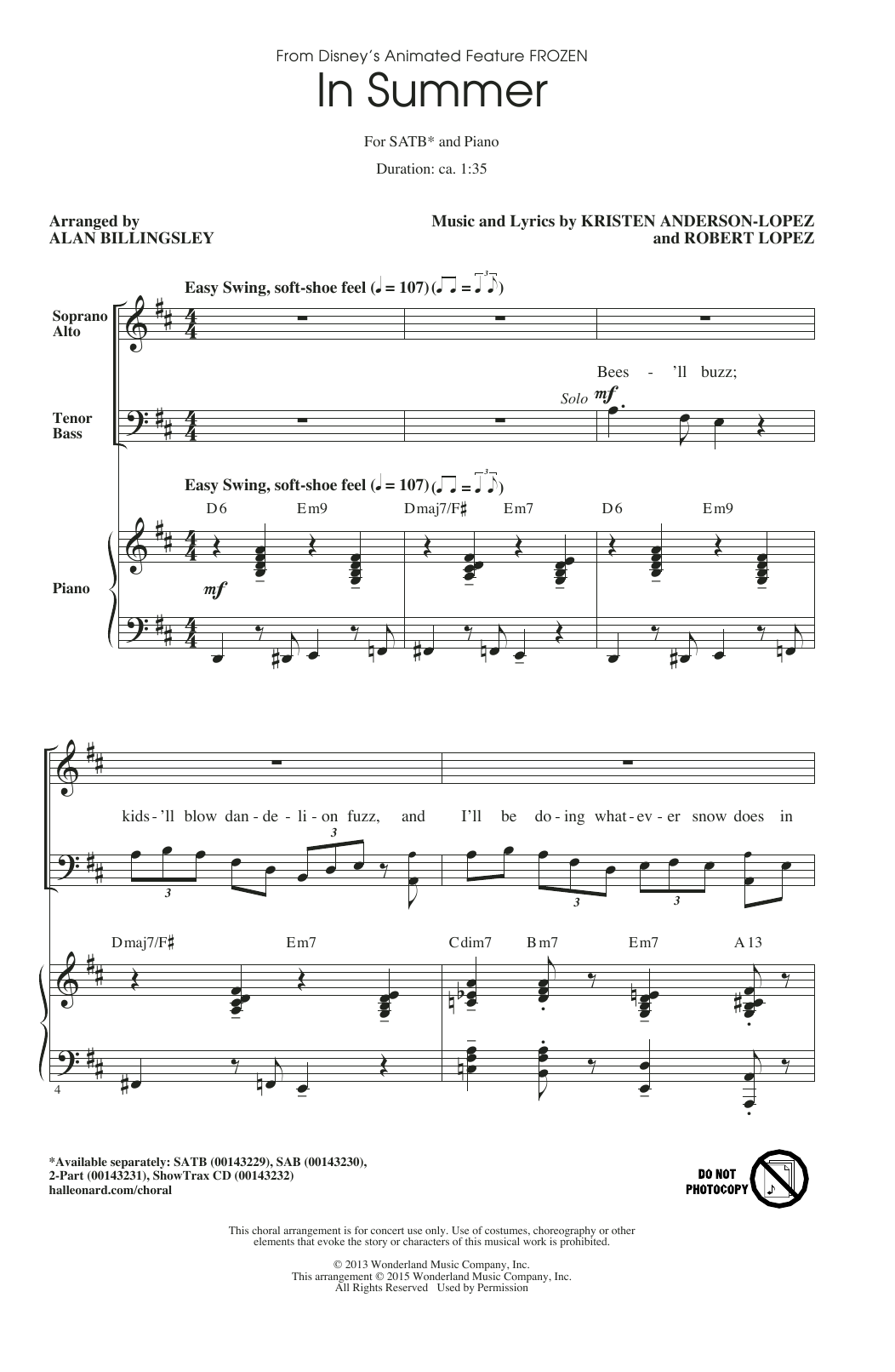 Download Josh Gad In Summer (from Disney's Frozen) (arr. Sheet Music