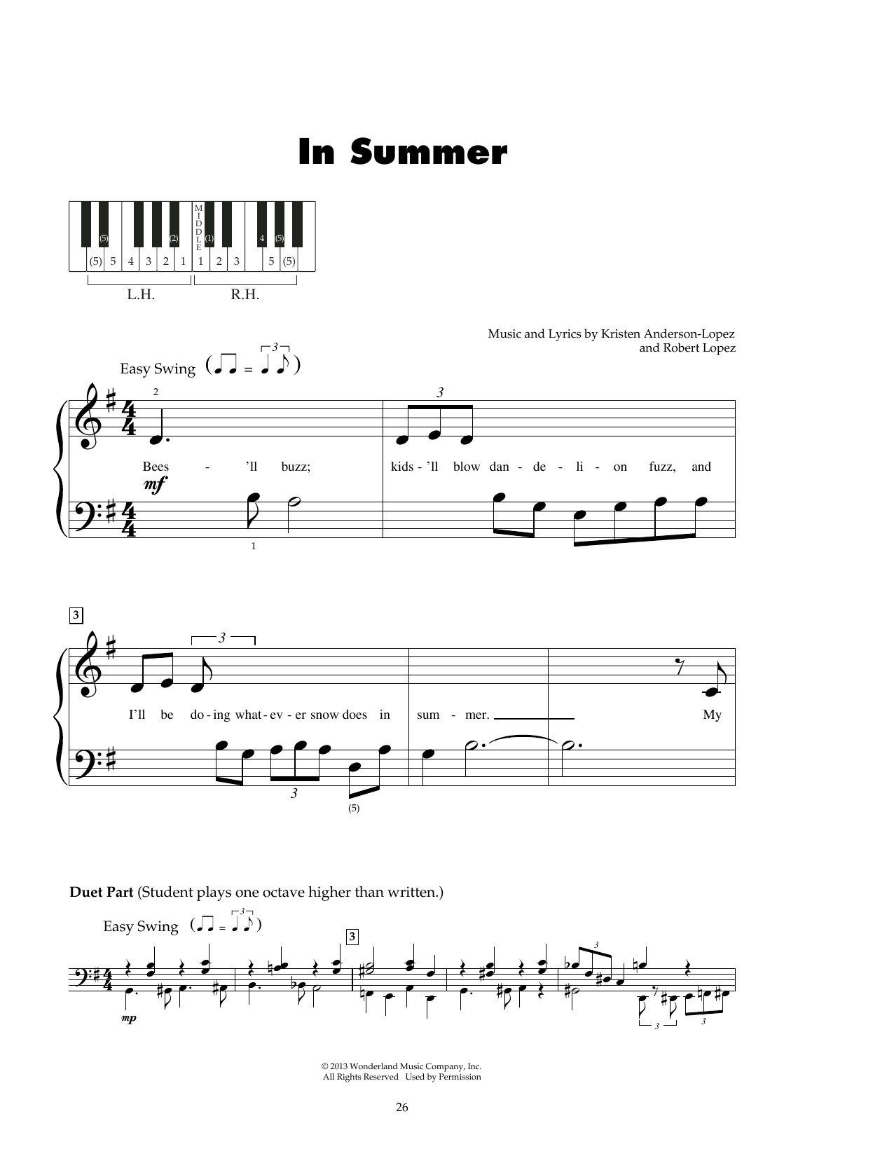 Download Kristen Anderson-Lopez & Robert Lope In Summer (from Frozen) Sheet Music