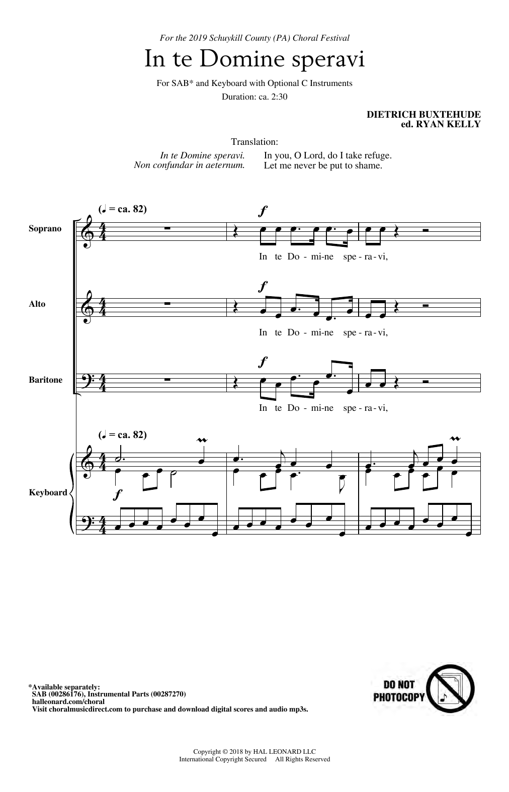 Download Dietrich Buxtehude In Te Domine Speravi (ed. Ryan Kelly) Sheet Music
