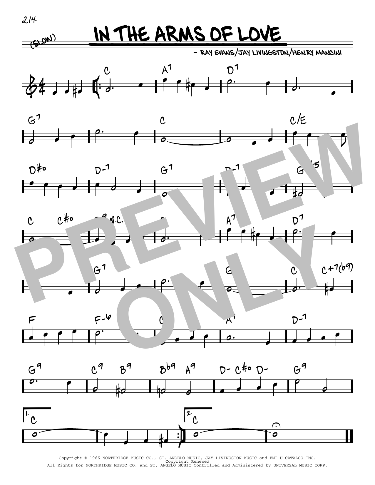 Download Henry Mancini In The Arms Of Love Sheet Music