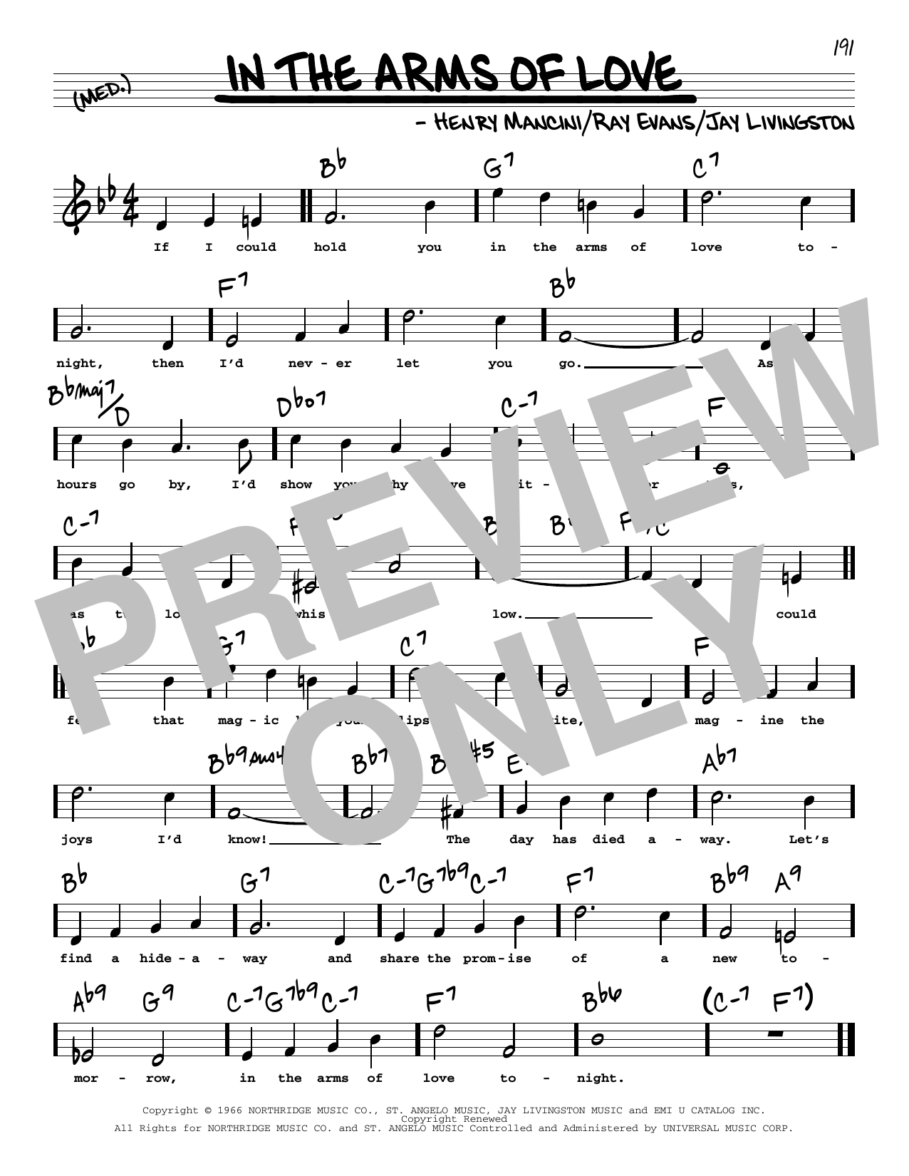 Download Henry Mancini In The Arms Of Love (High Voice) Sheet Music