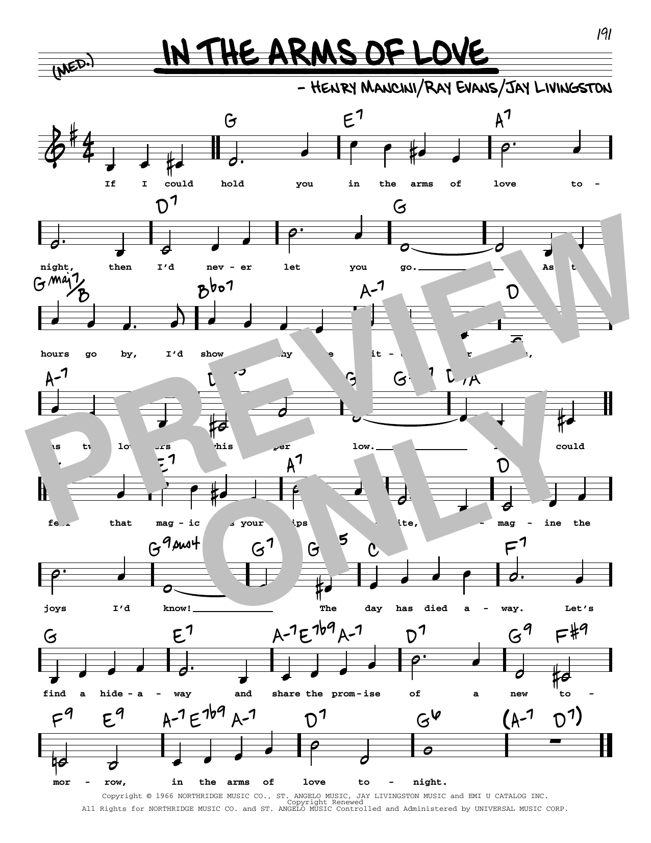 Henry Mancini In The Arms Of Love (Low Voice) sheet music notes printable PDF score