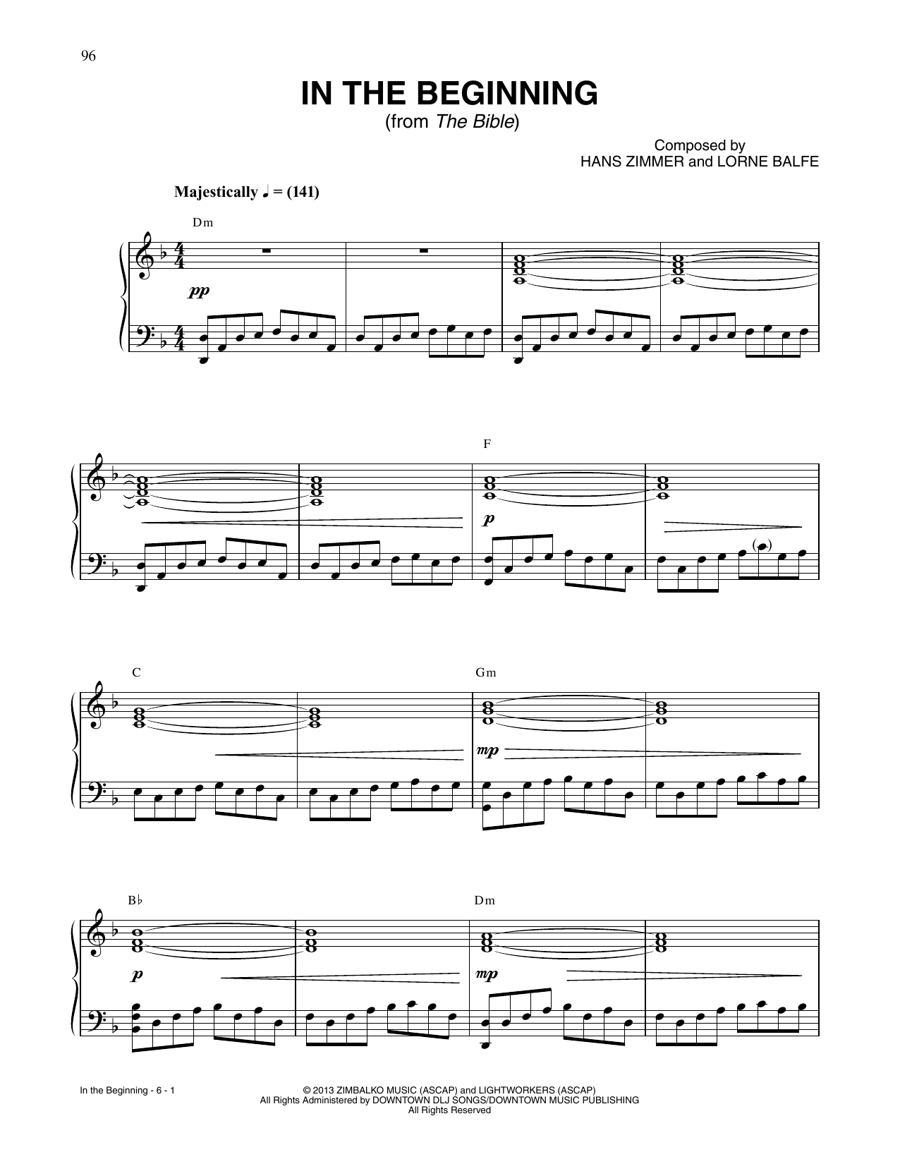 Download Hans Zimmer In The Beginning (from The Bible) Sheet Music