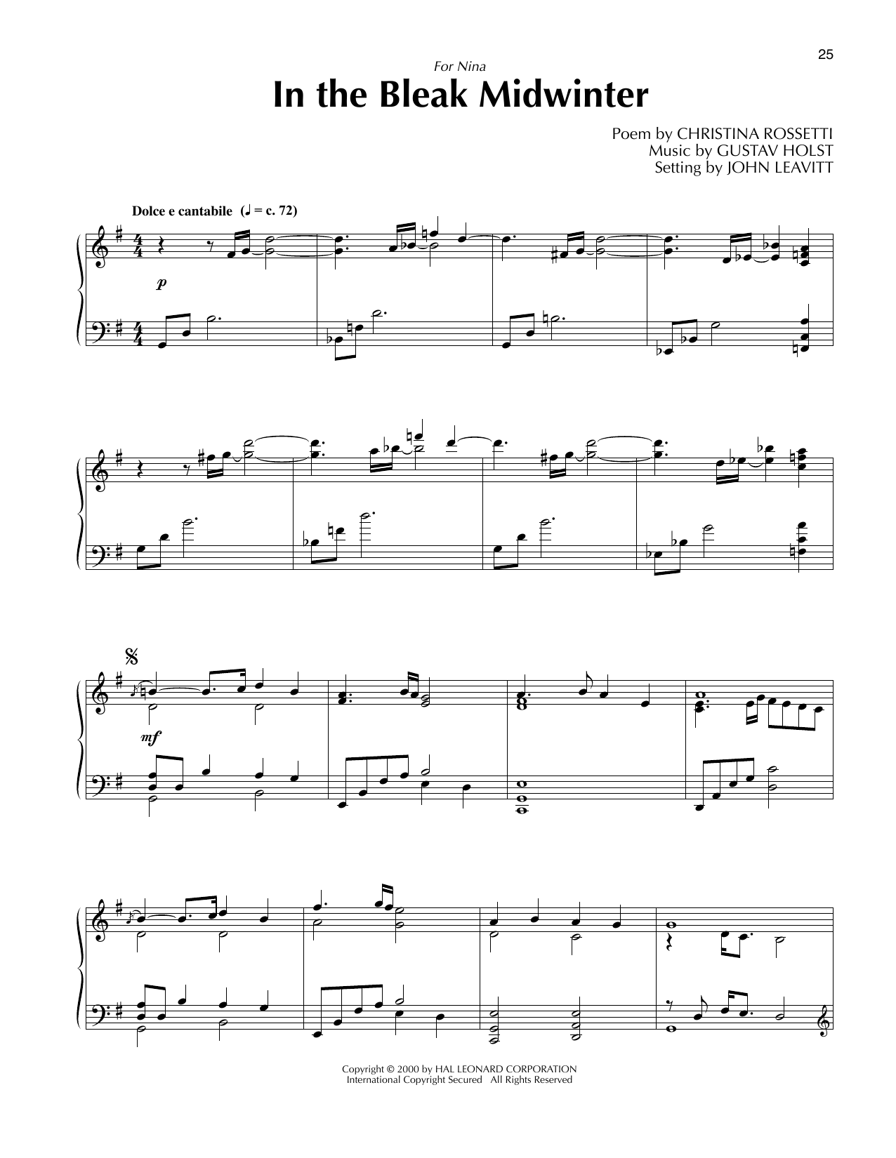 Download Gustav Holst In The Bleak Midwinter (arr. John Leavi Sheet Music