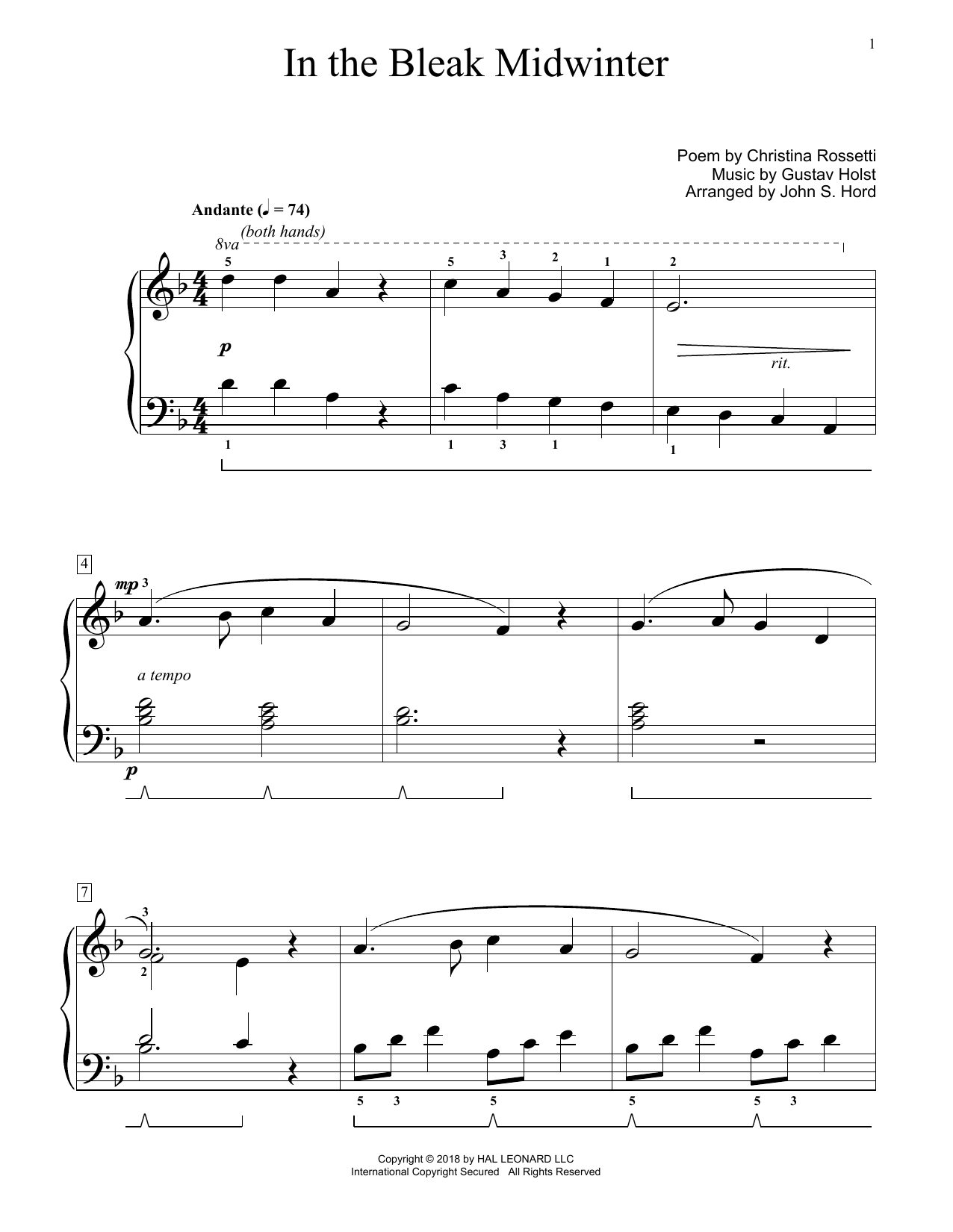 Download Gustav Holst In The Bleak Midwinter (arr. John S. Ho Sheet Music