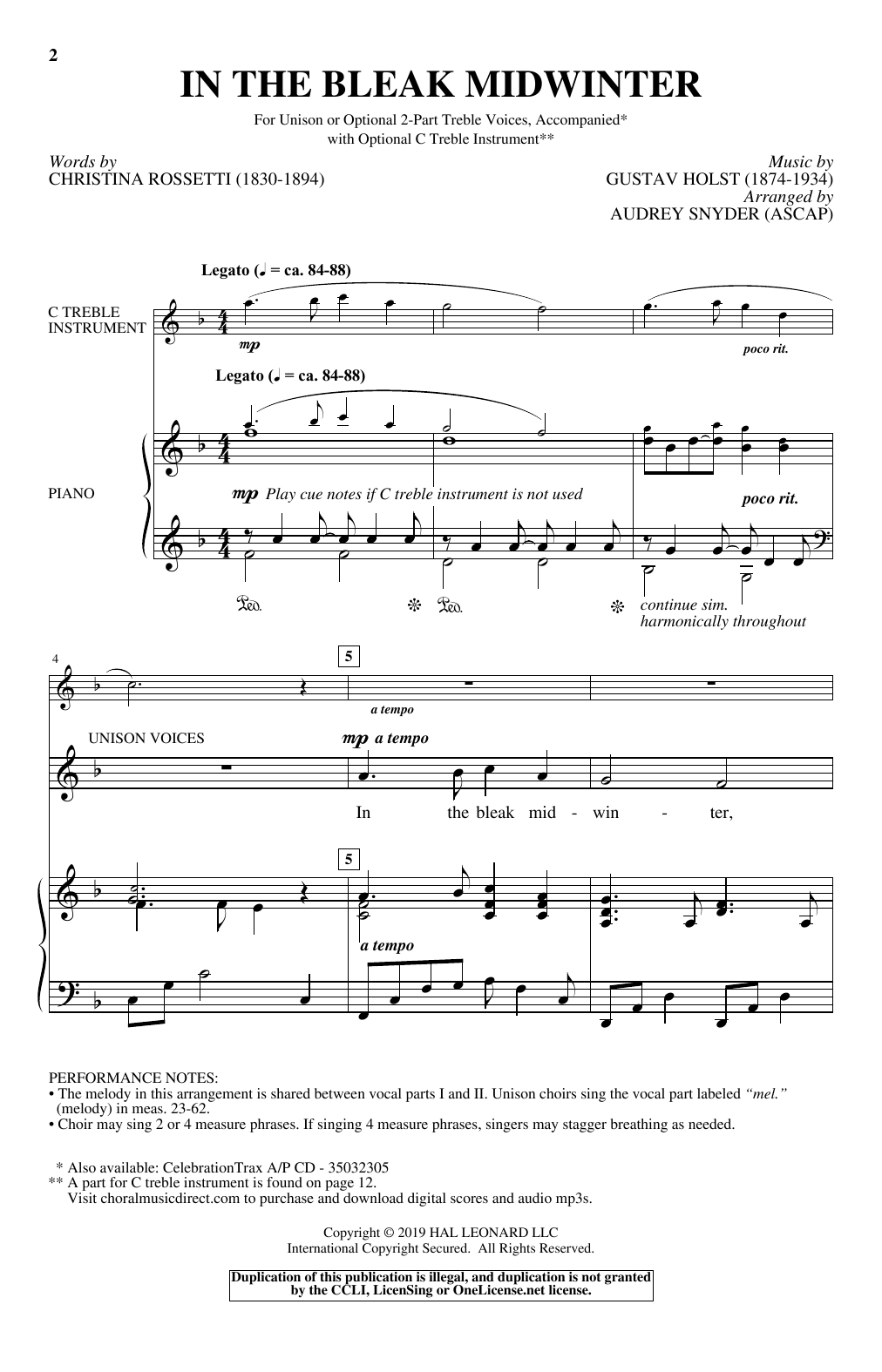 Download Audrey Snyder In The Bleak Midwinter Sheet Music