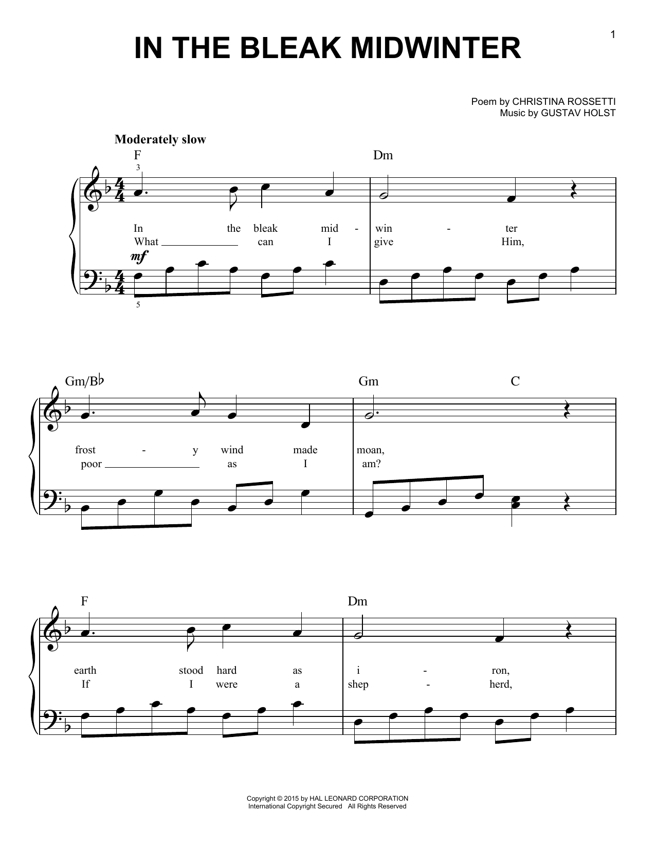 Download Christina Rossetti In The Bleak Midwinter Sheet Music