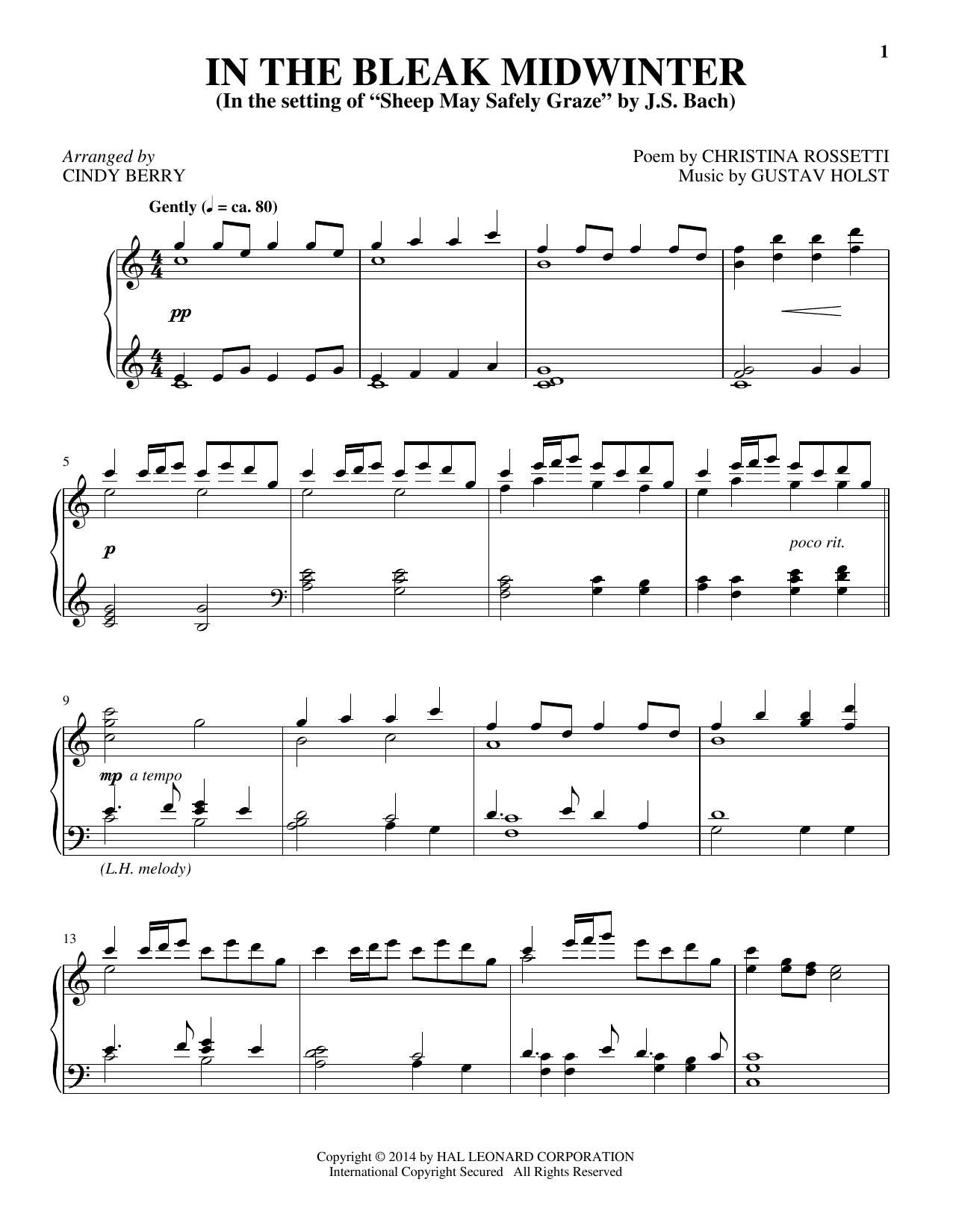Download Cindy Berry In The Bleak Midwinter Sheet Music