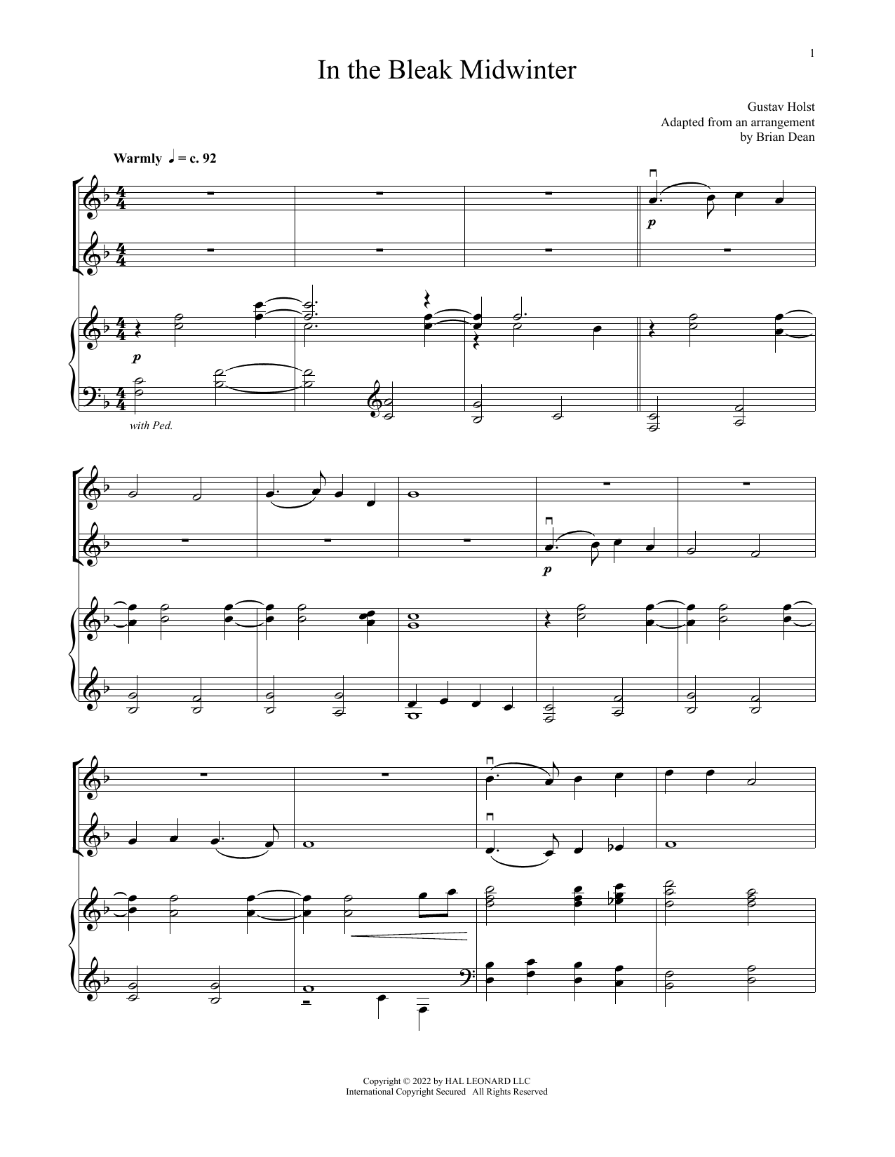 Download Gustav Holst In The Bleak Midwinter (for Violin Duet Sheet Music