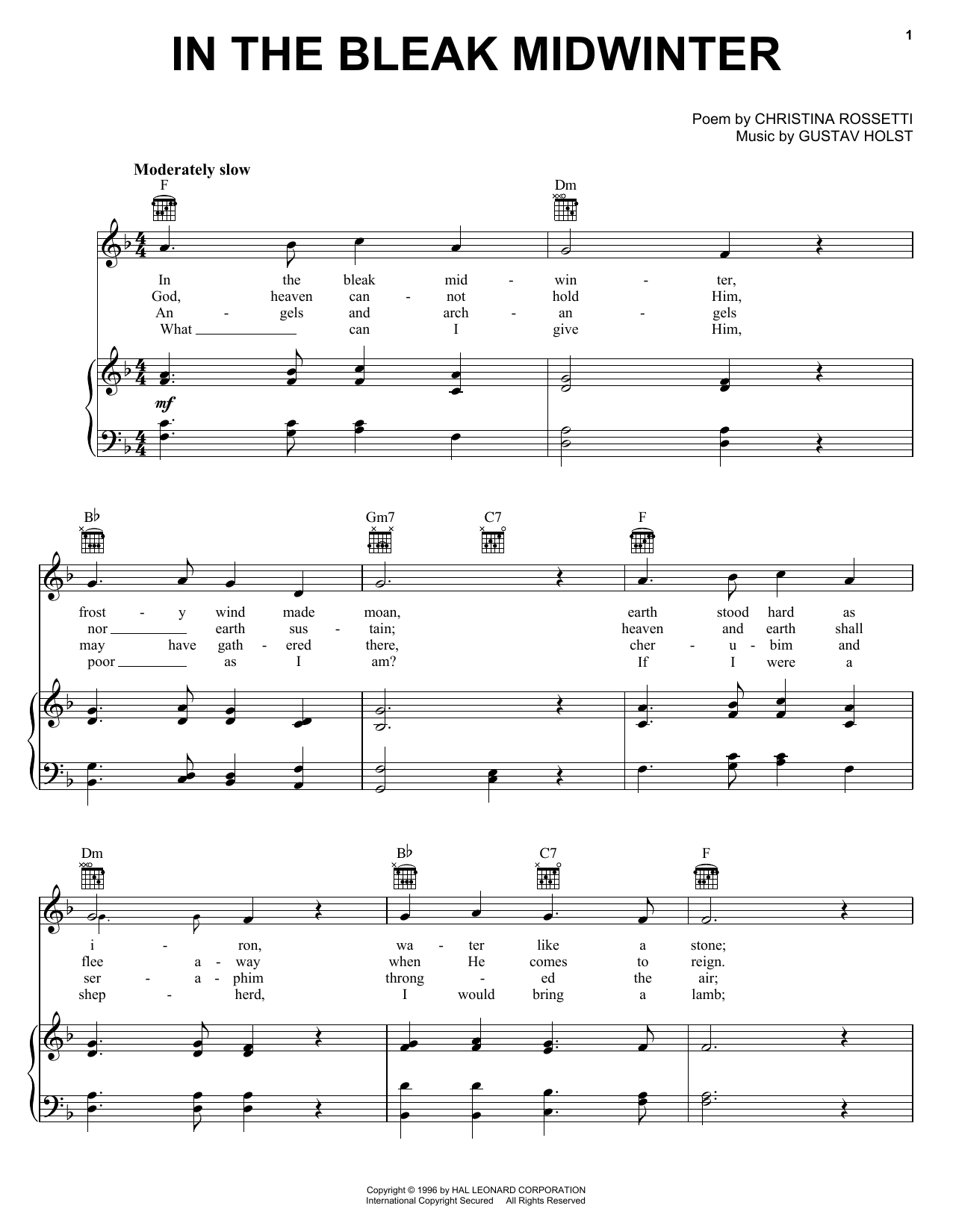 Download Gustav Holst In The Bleak Midwinter Sheet Music
