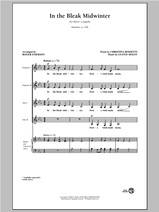 Download Roger Emerson In The Bleak Midwinter Sheet Music