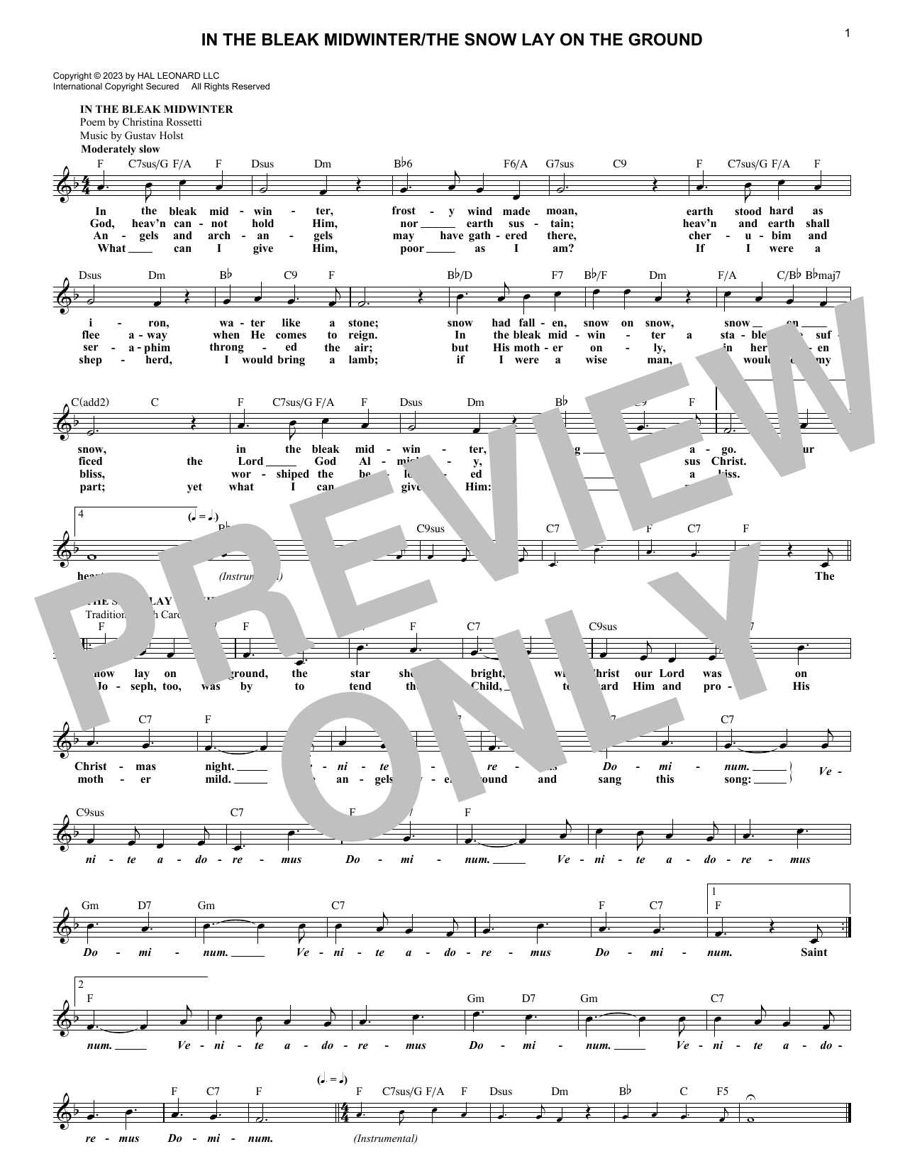 Various In The Bleak Midwinter/The Snow Lay On The Ground sheet music notes printable PDF score