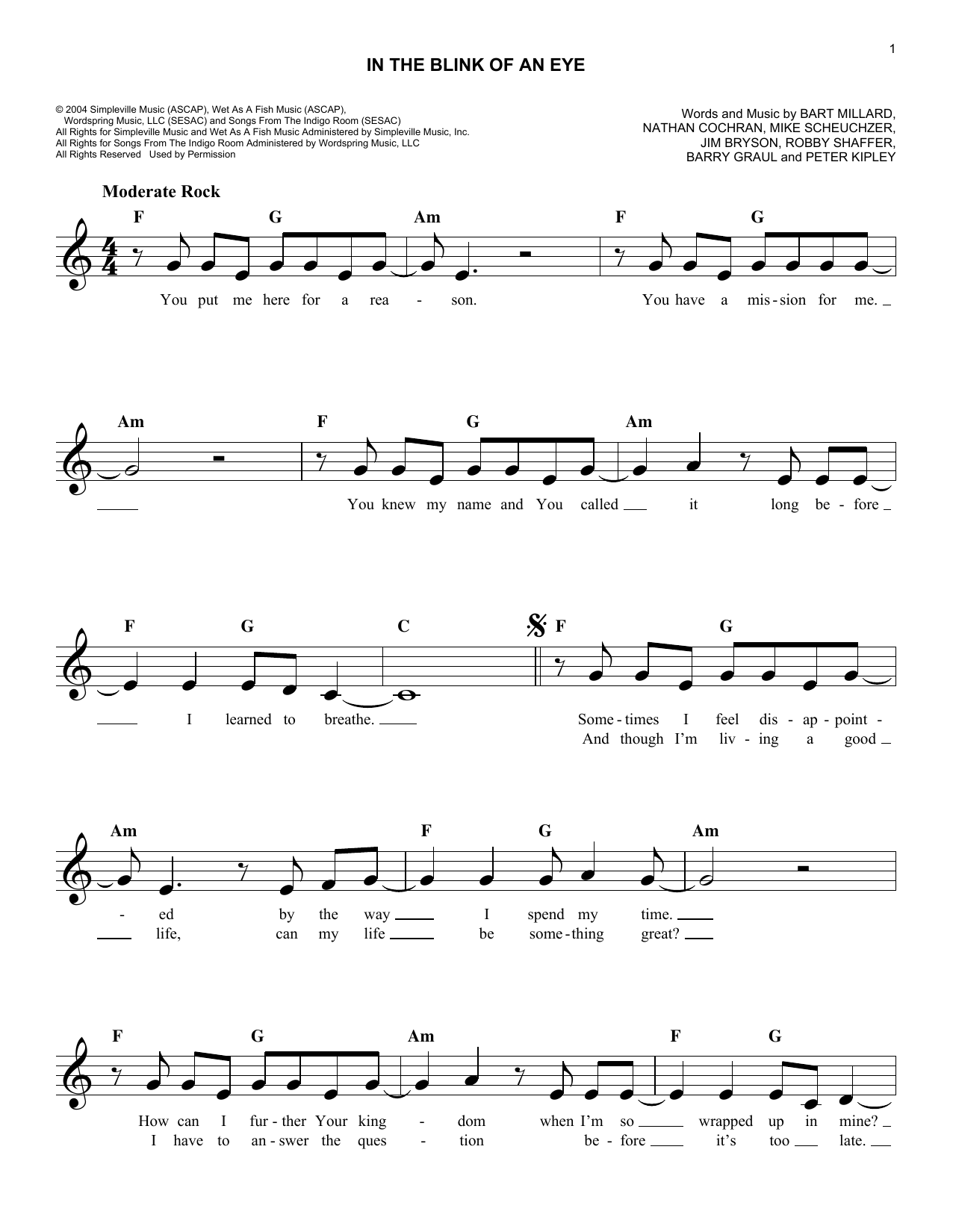 Download MercyMe In The Blink Of An Eye Sheet Music
