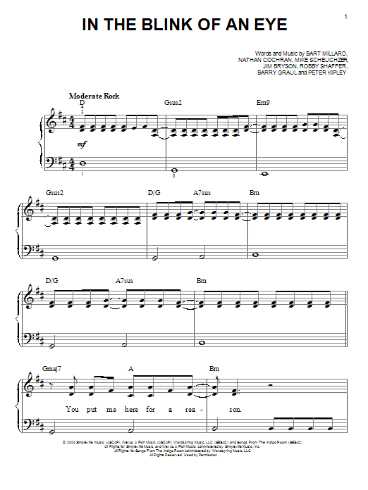Download MercyMe In The Blink Of An Eye Sheet Music