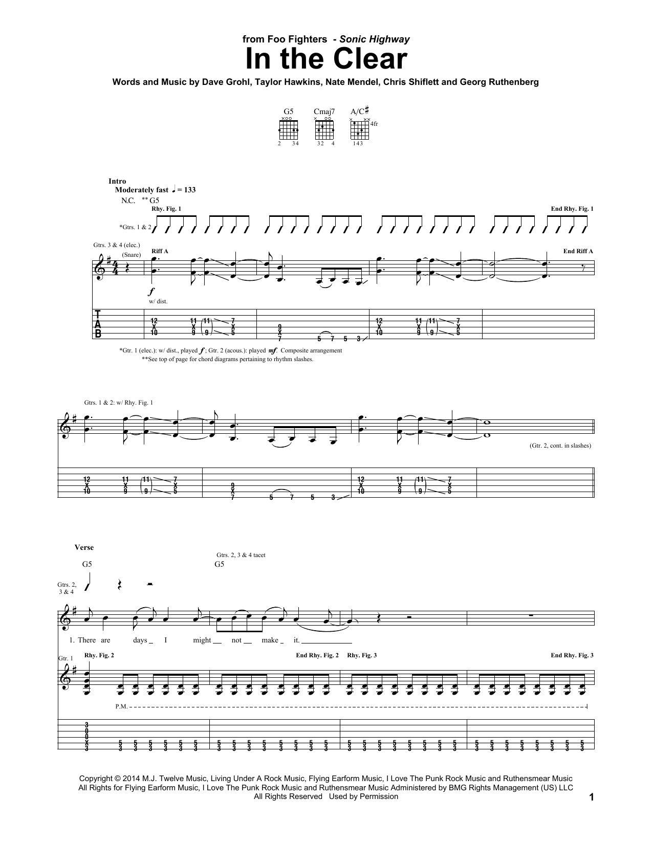 Download Foo Fighters In The Clear Sheet Music