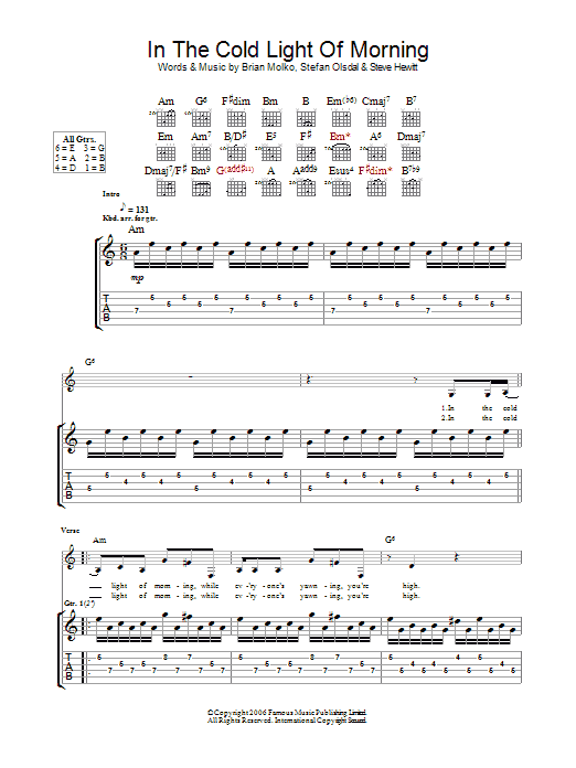 Download Placebo In The Cold Light Of Morning Sheet Music