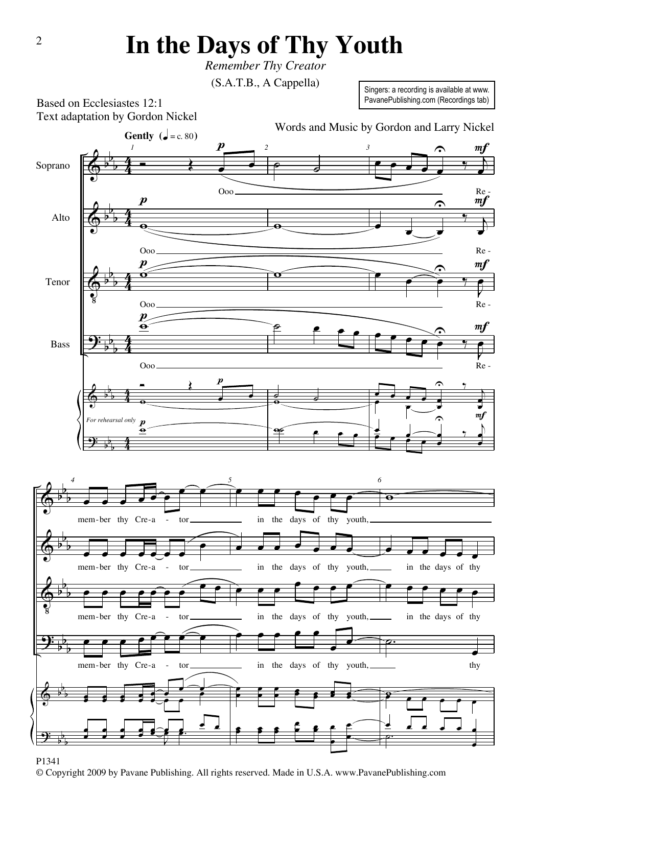 Download Gordon Nickel and Larry Nickel In The Days Of Thy Youth (Remember Thy Sheet Music