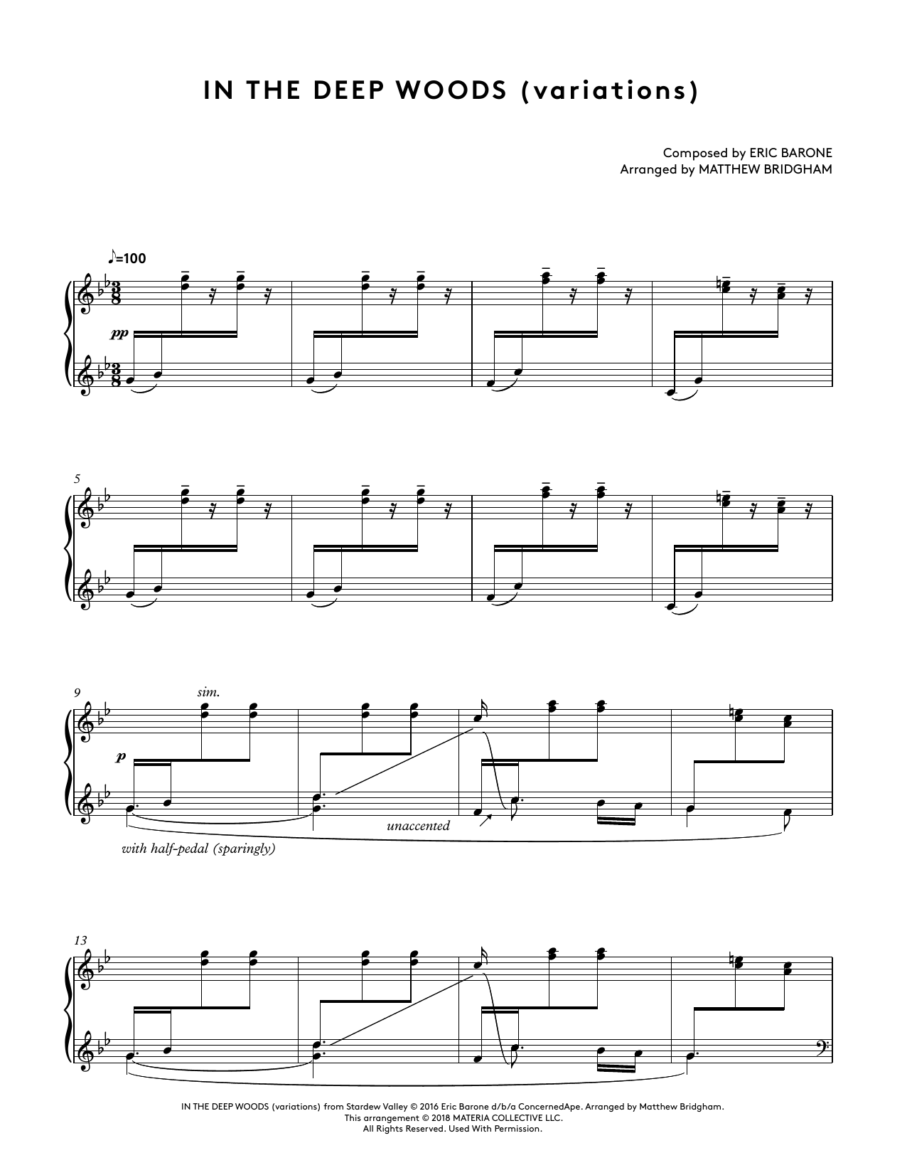 Download Eric Barone In The Deep Woods (variations) (from St Sheet Music