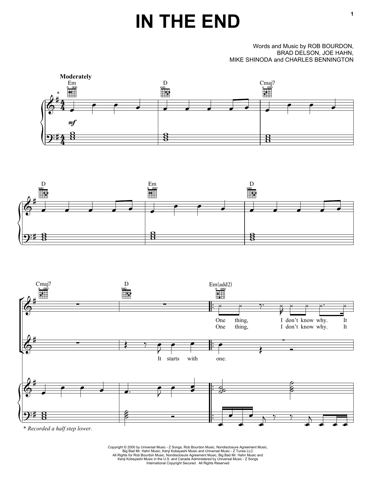 Download Linkin Park In The End Sheet Music