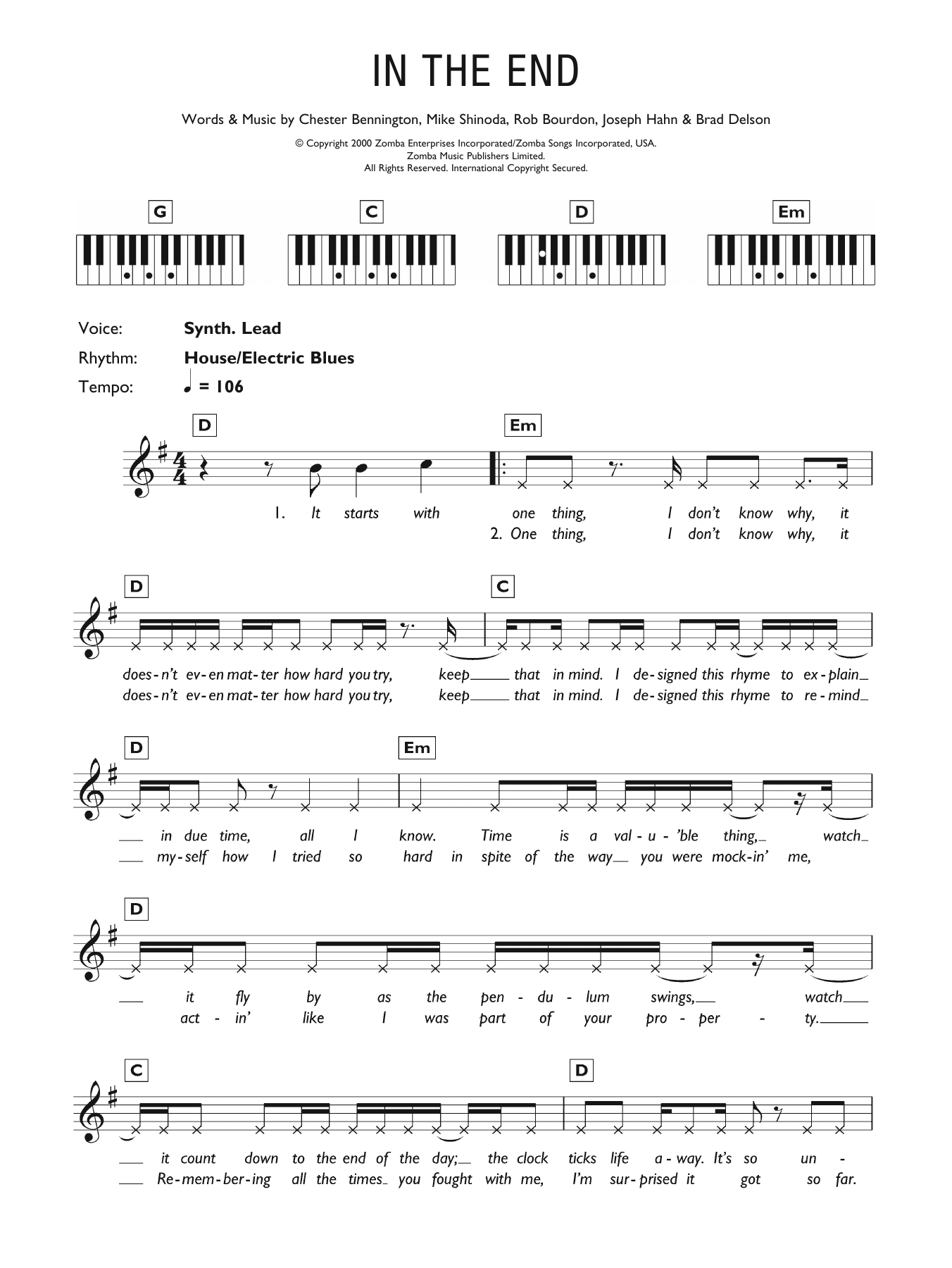 Download Linkin Park In The End Sheet Music