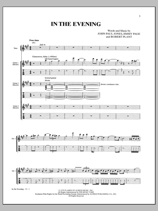 Download Led Zeppelin In The Evening Sheet Music
