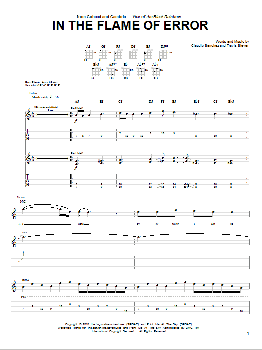 Download Coheed And Cambria In The Flame Of Error Sheet Music