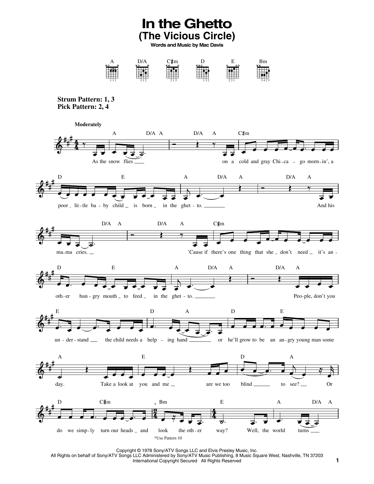 Elvis Presley In The Ghetto (The Vicious Circle) sheet music notes printable PDF score