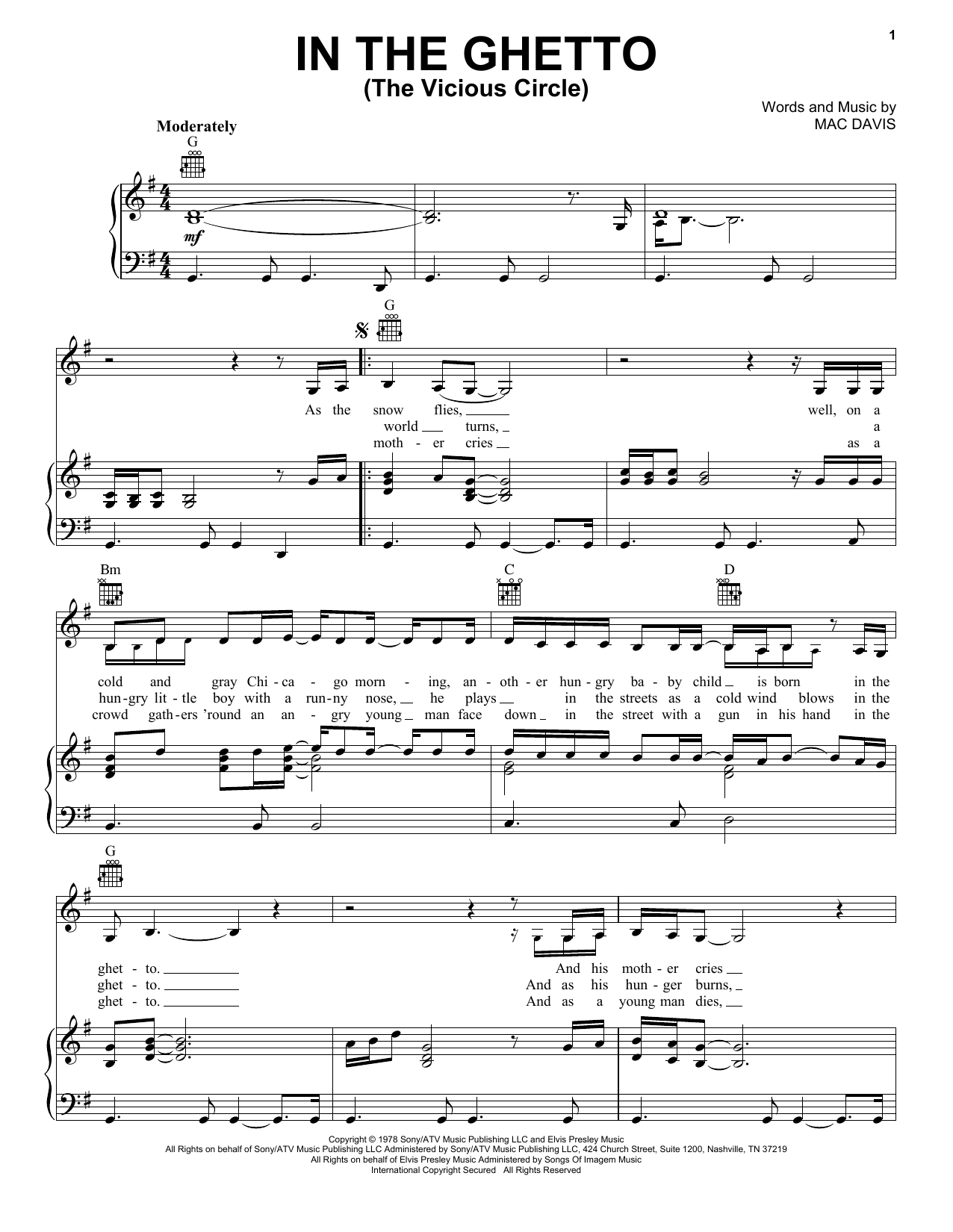 Download Elvis Presley In The Ghetto (The Vicious Circle) Sheet Music
