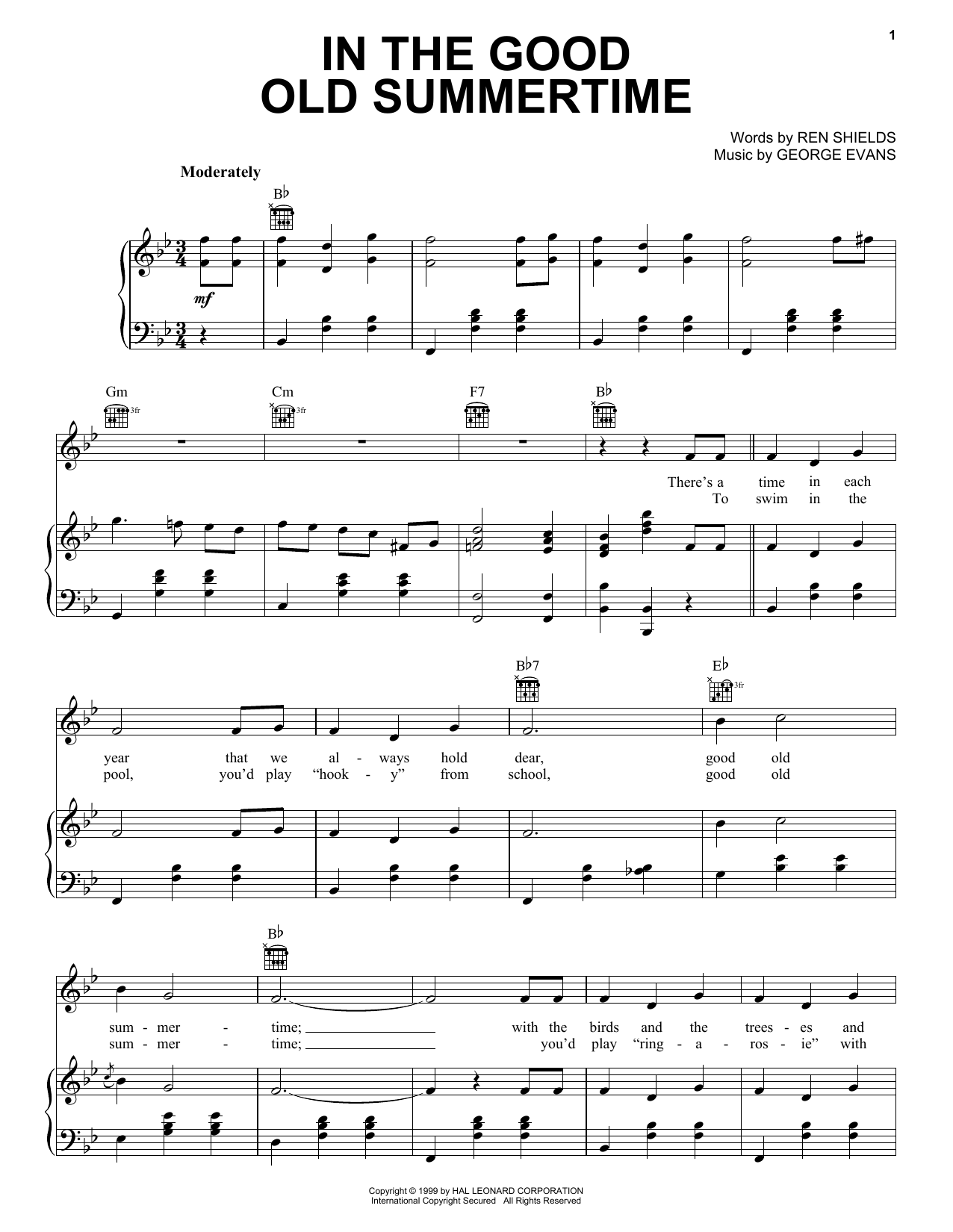Download Ren Shields In The Good Old Summertime Sheet Music
