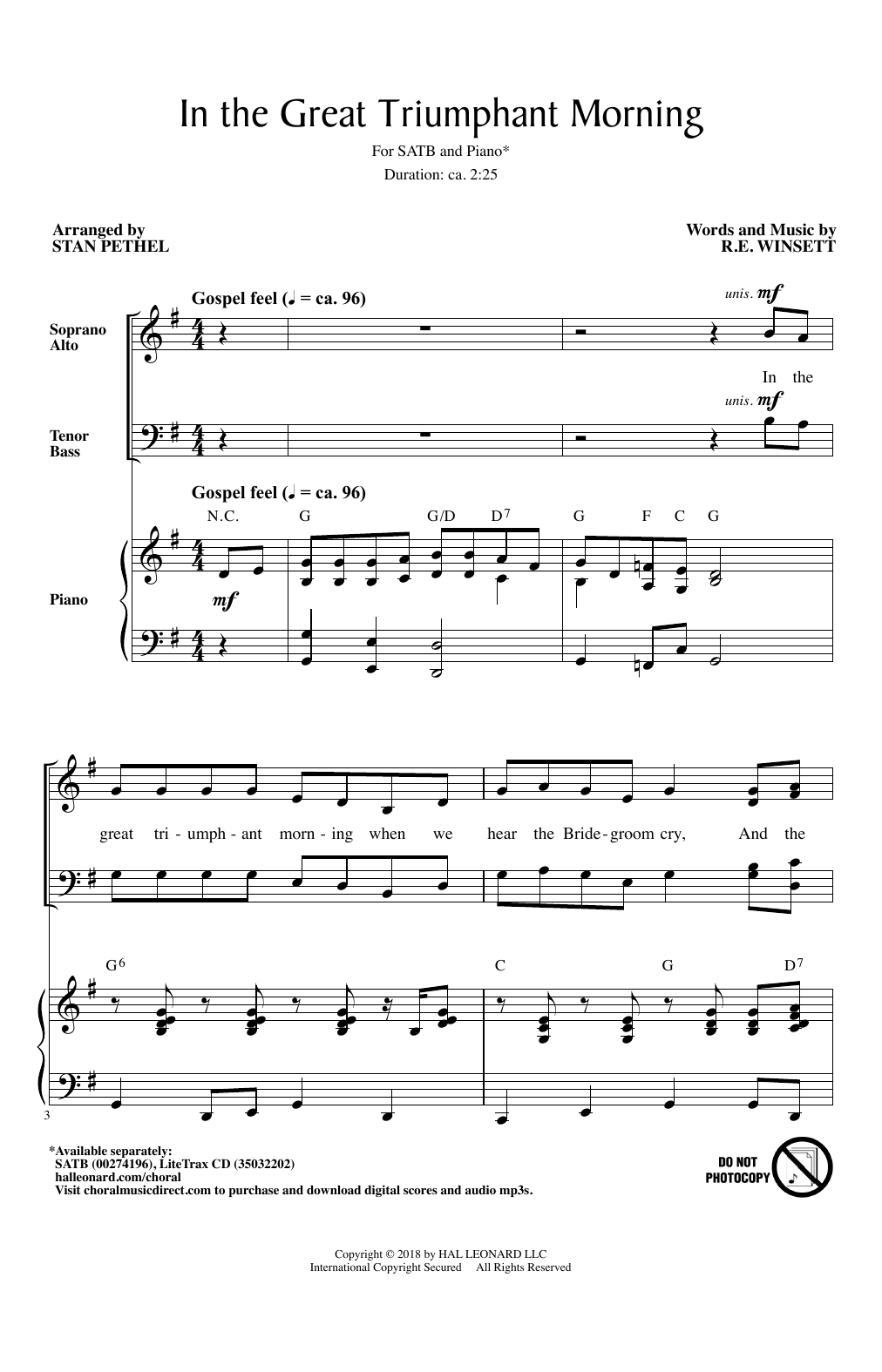 Download Stan Pethel In The Great Triumphant Morning Sheet Music