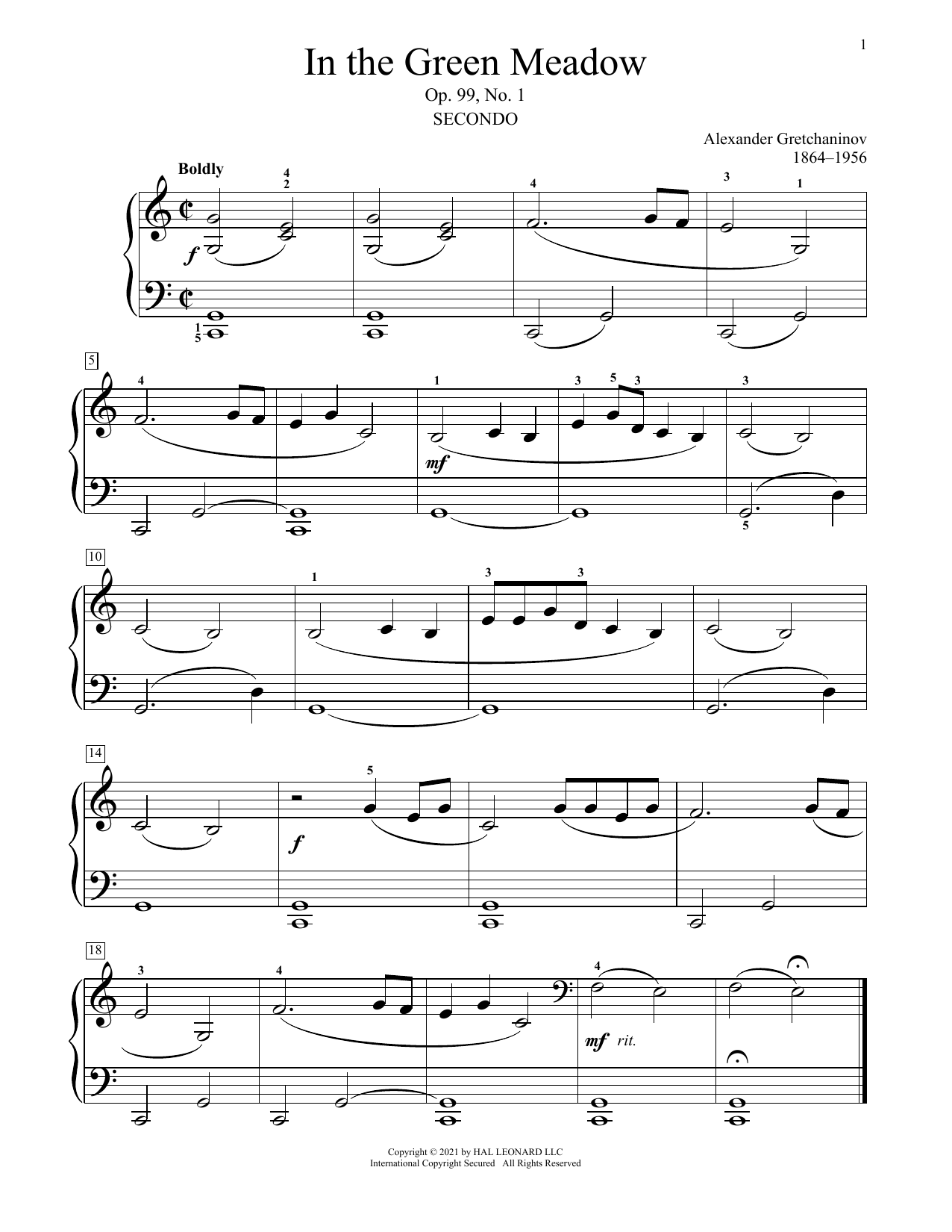 Download Alexander Gretchaninov In The Green Meadow, Op. 99, No. 1 Sheet Music