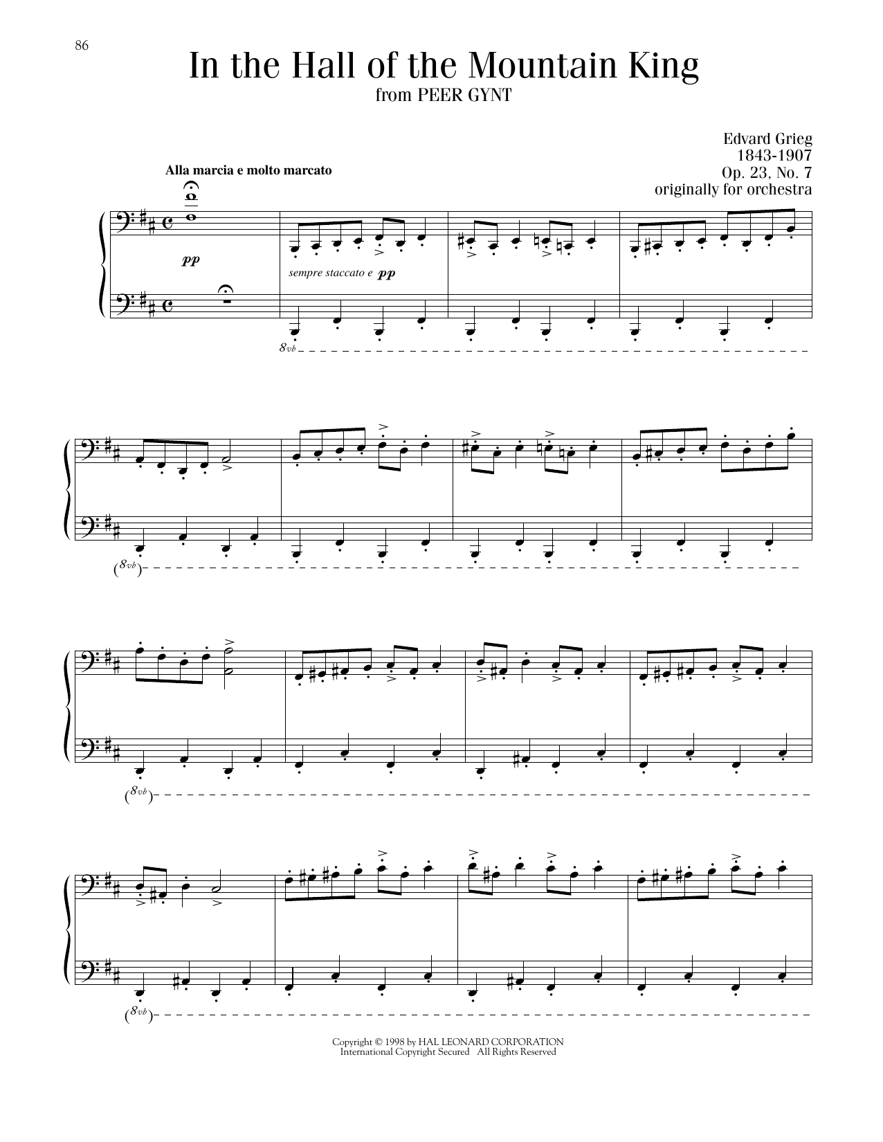 Edvard Grieg In The Hall Of The Mountain King sheet music notes printable PDF score