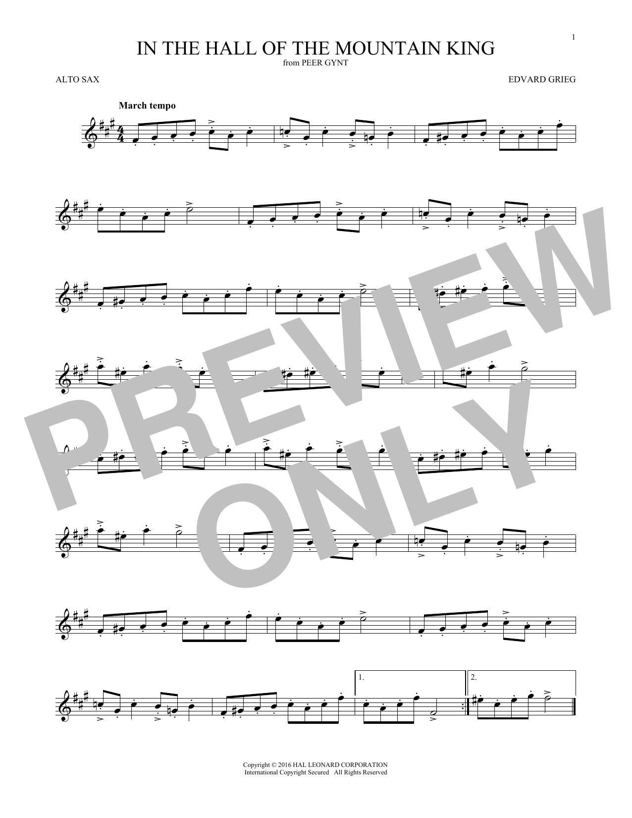 Download Edvard Grieg In The Hall Of The Mountain King Sheet Music