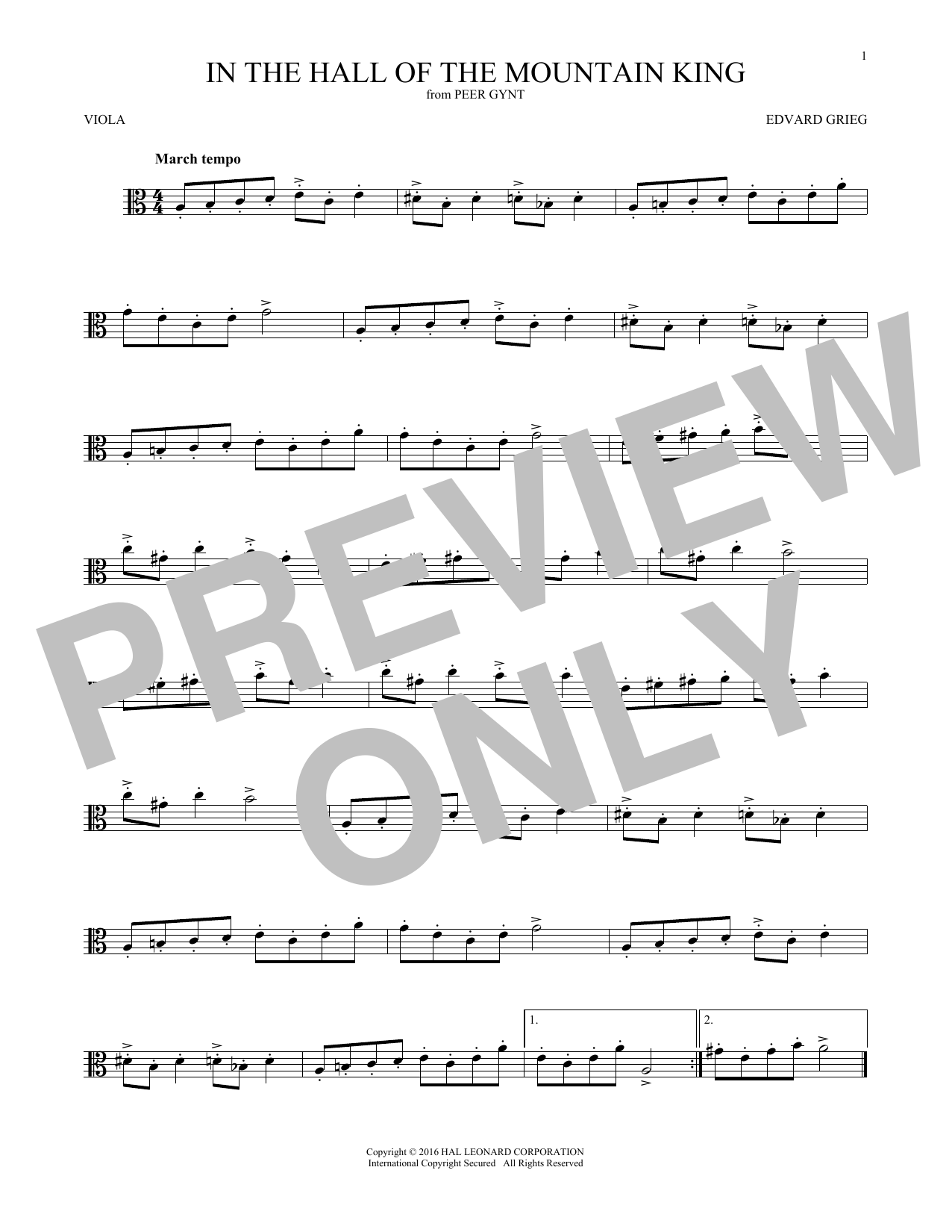 Download Edvard Grieg In The Hall Of The Mountain King Sheet Music
