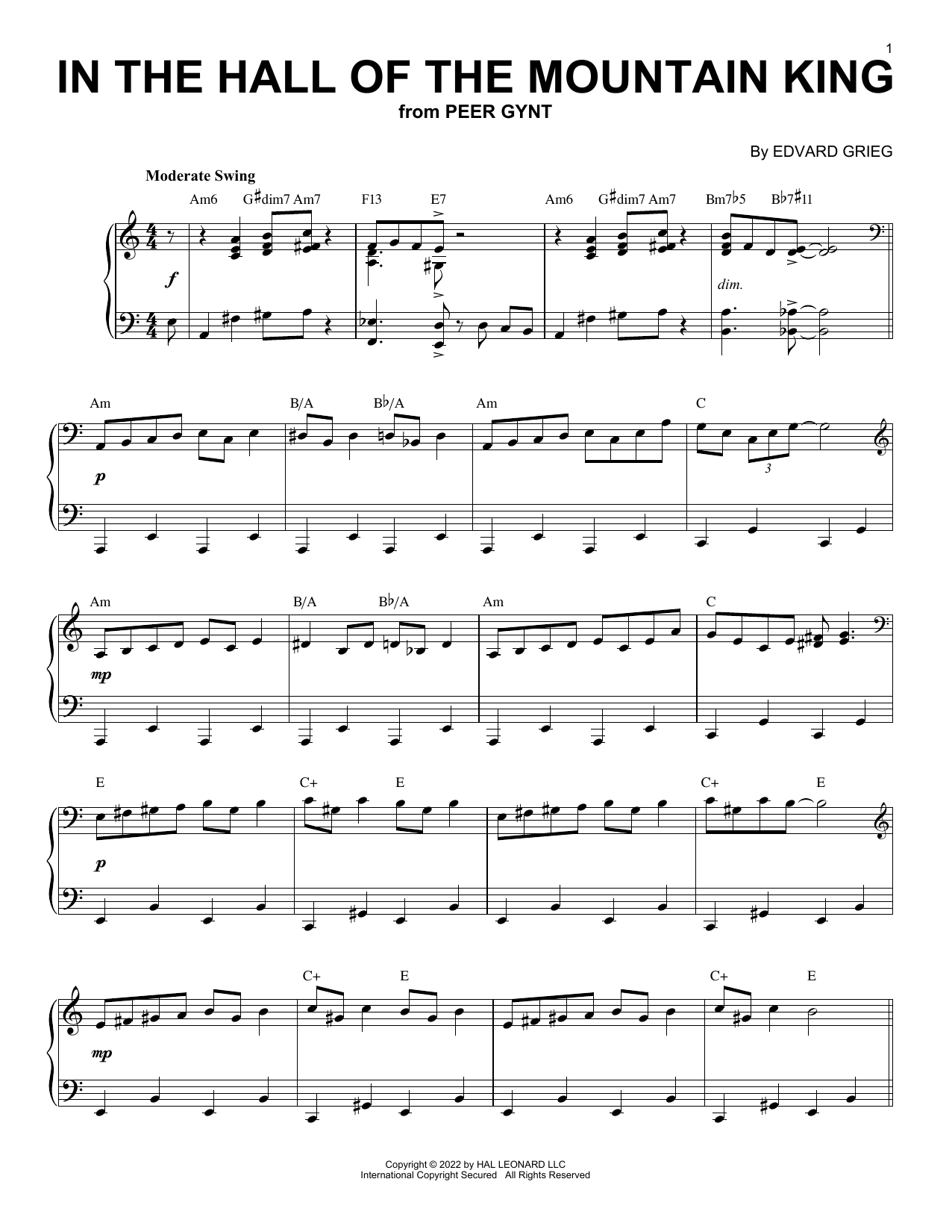 Download Edvard Grieg In The Hall Of The Mountain King [Jazz Sheet Music