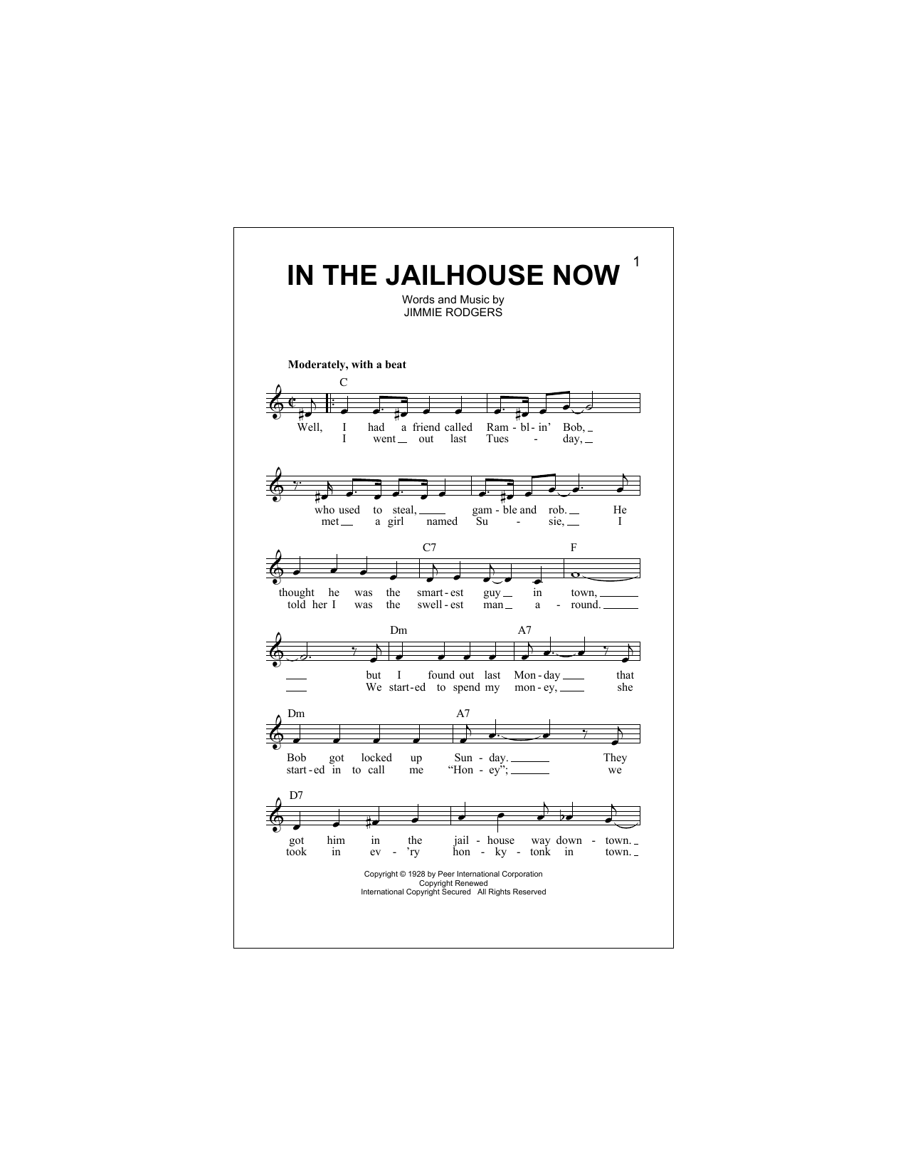 Download Jimmie Rodgers In The Jailhouse Now Sheet Music