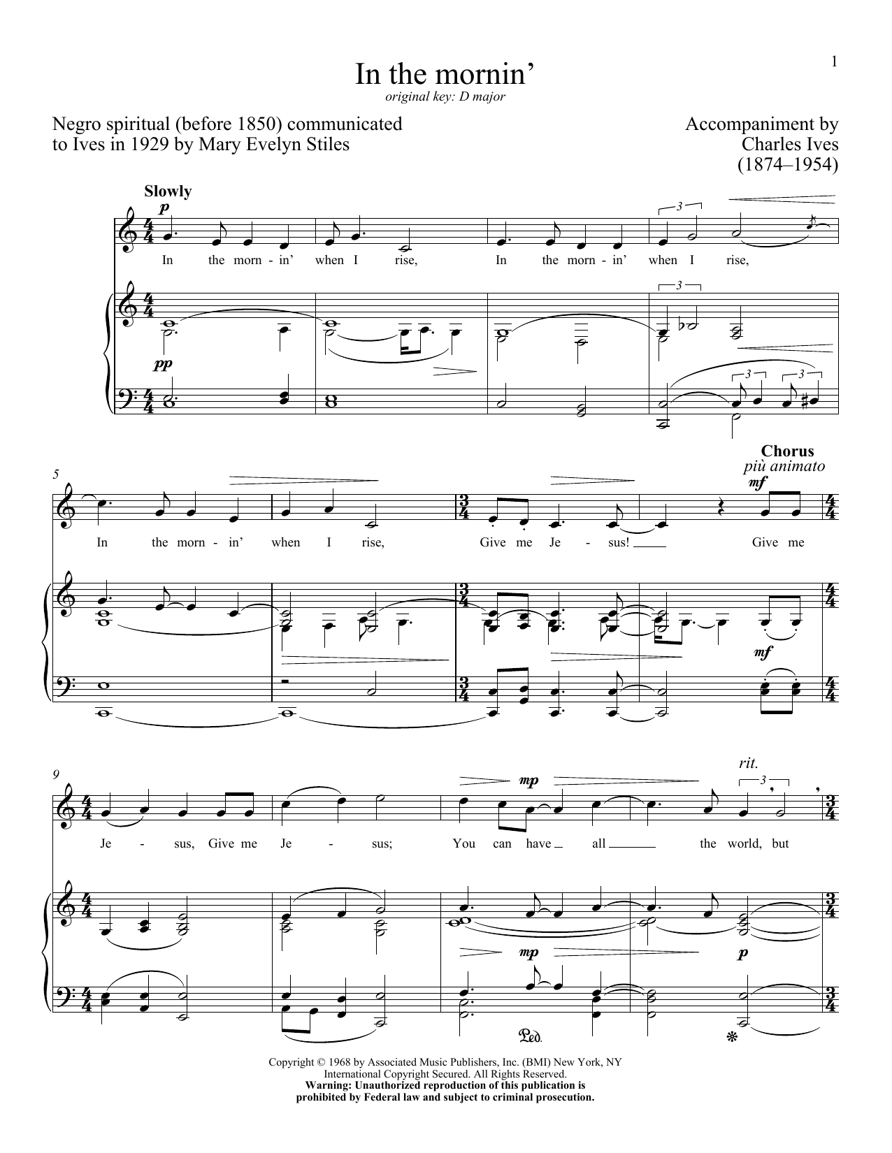 Download Charles Ives In The Mornin' Sheet Music