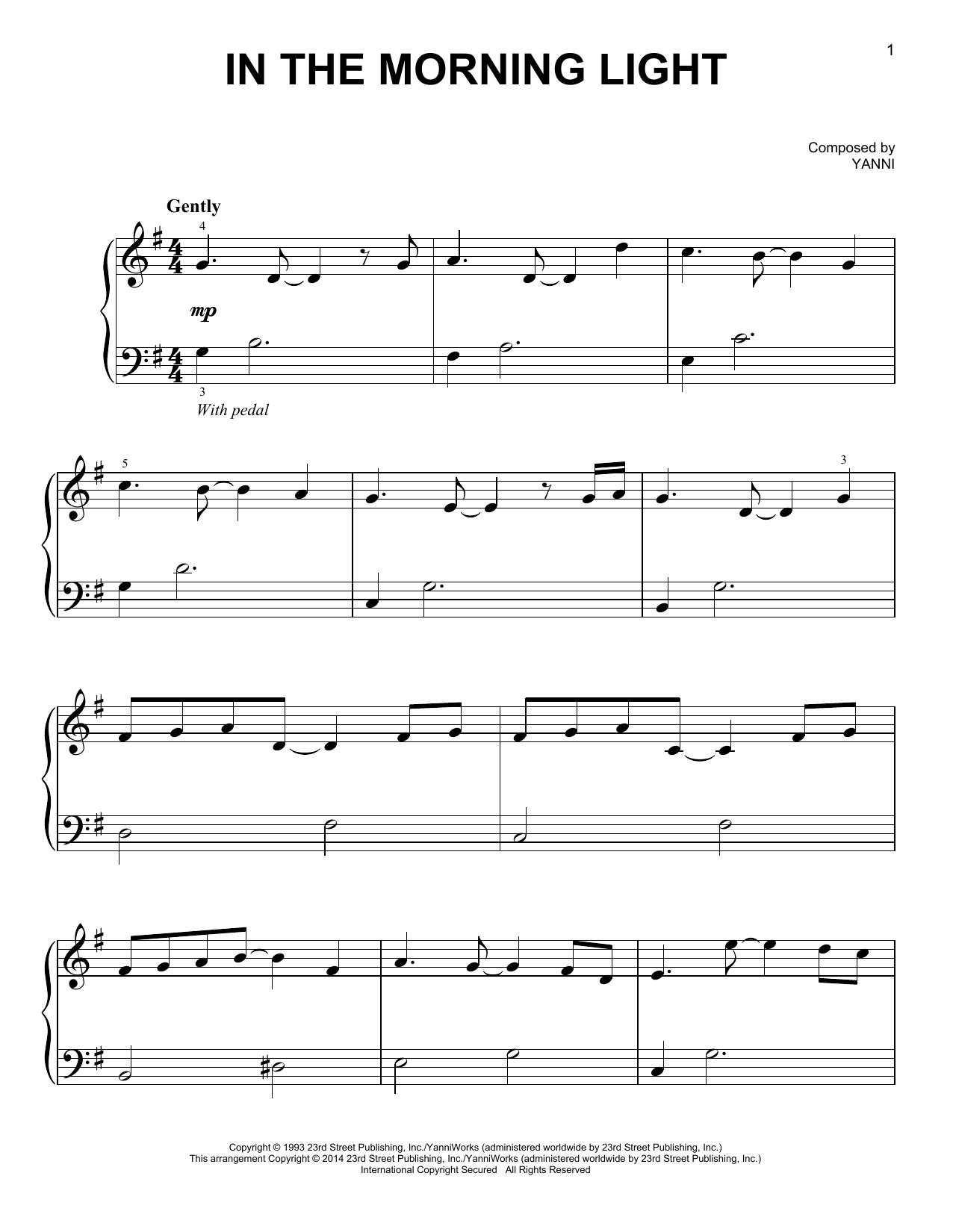 Download Yanni In The Morning Light Sheet Music
