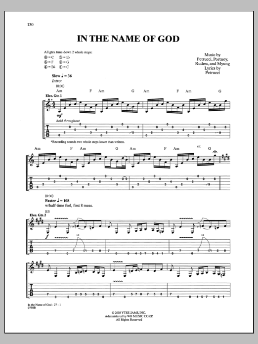 Download Dream Theater In The Name Of God Sheet Music